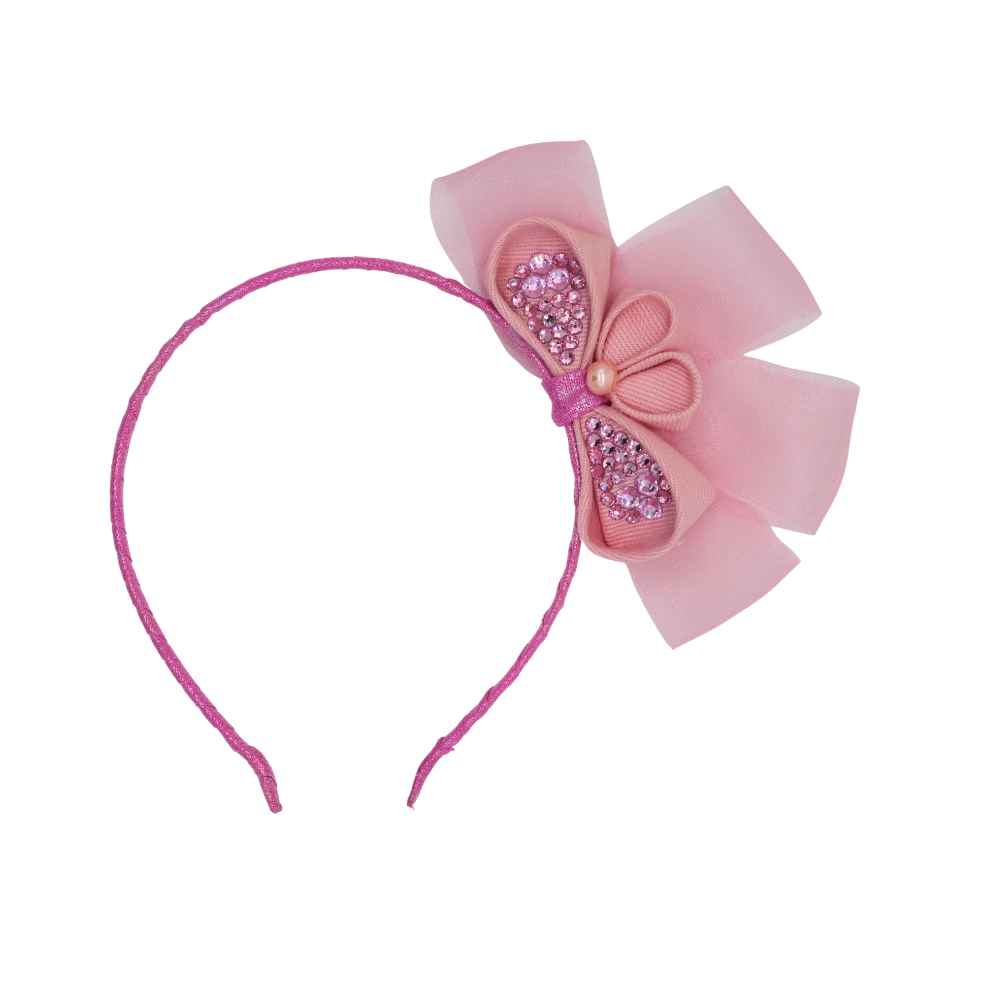 Pink Jeweled Layered Bow Headband