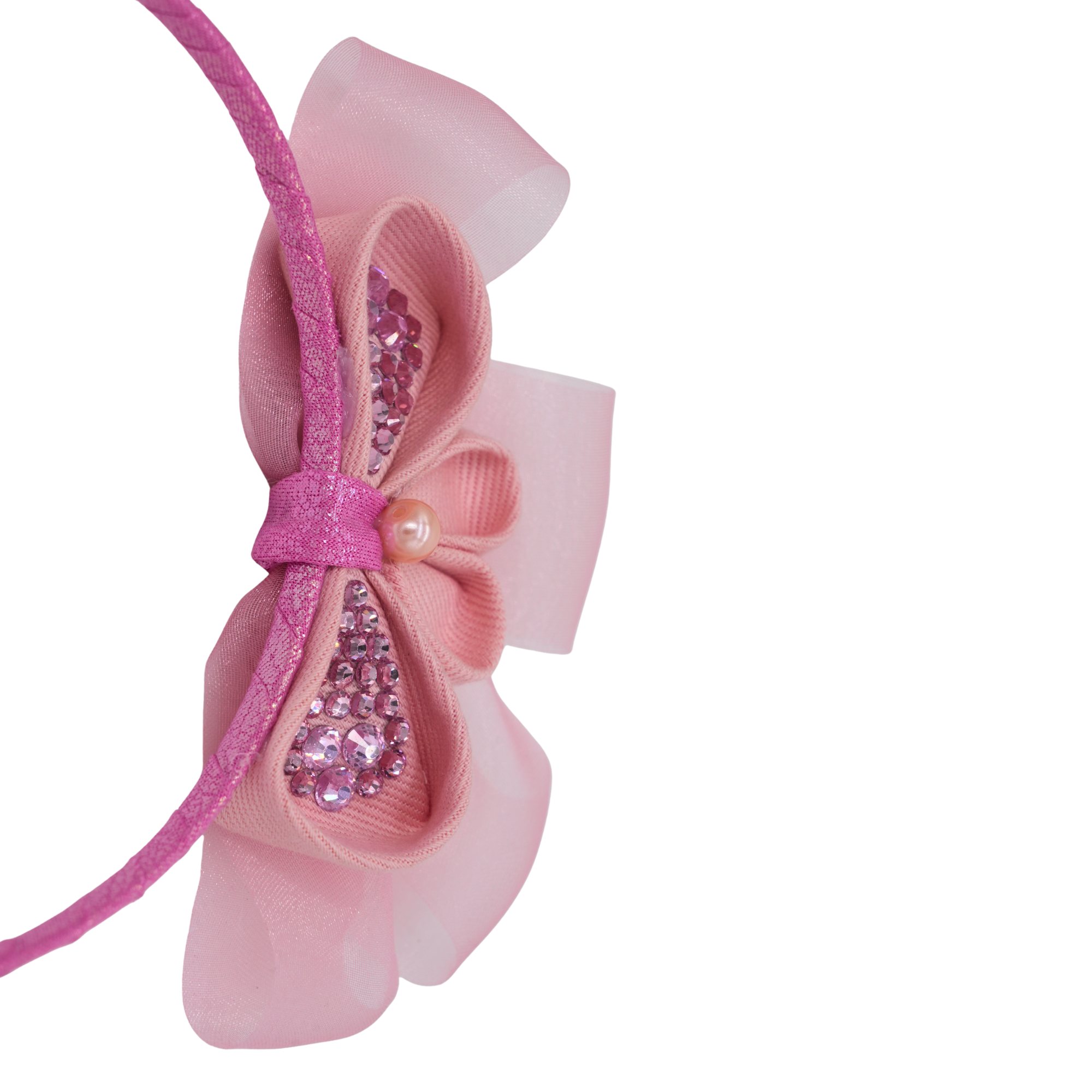 Pink Jeweled Layered Bow Headband