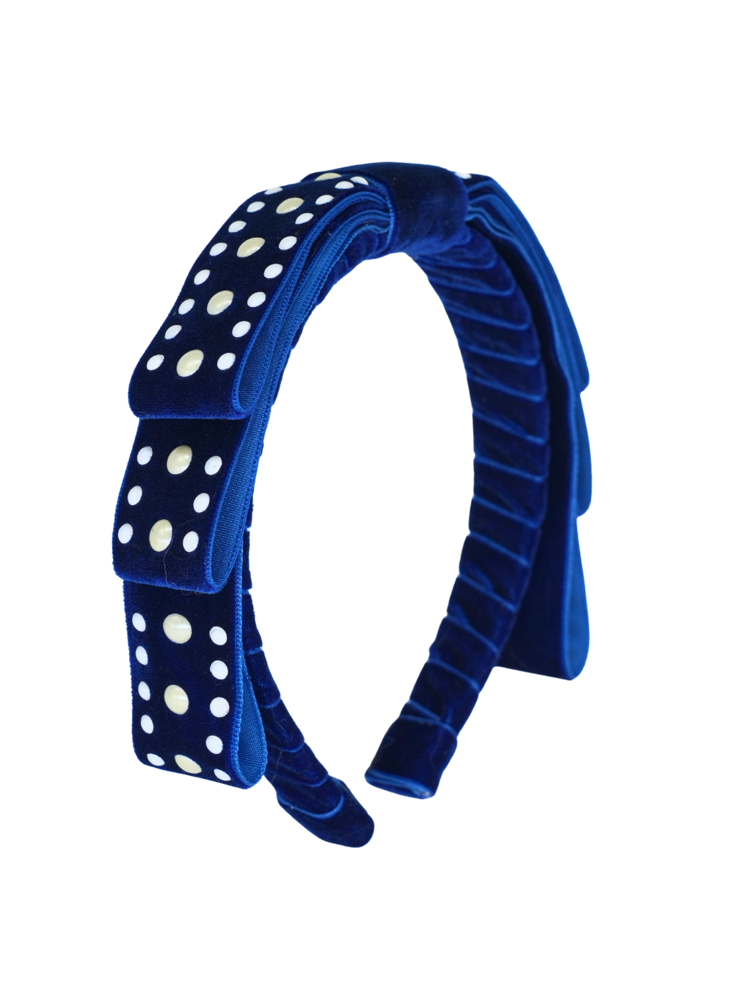 Navy Velvet Pearl Bow Headband