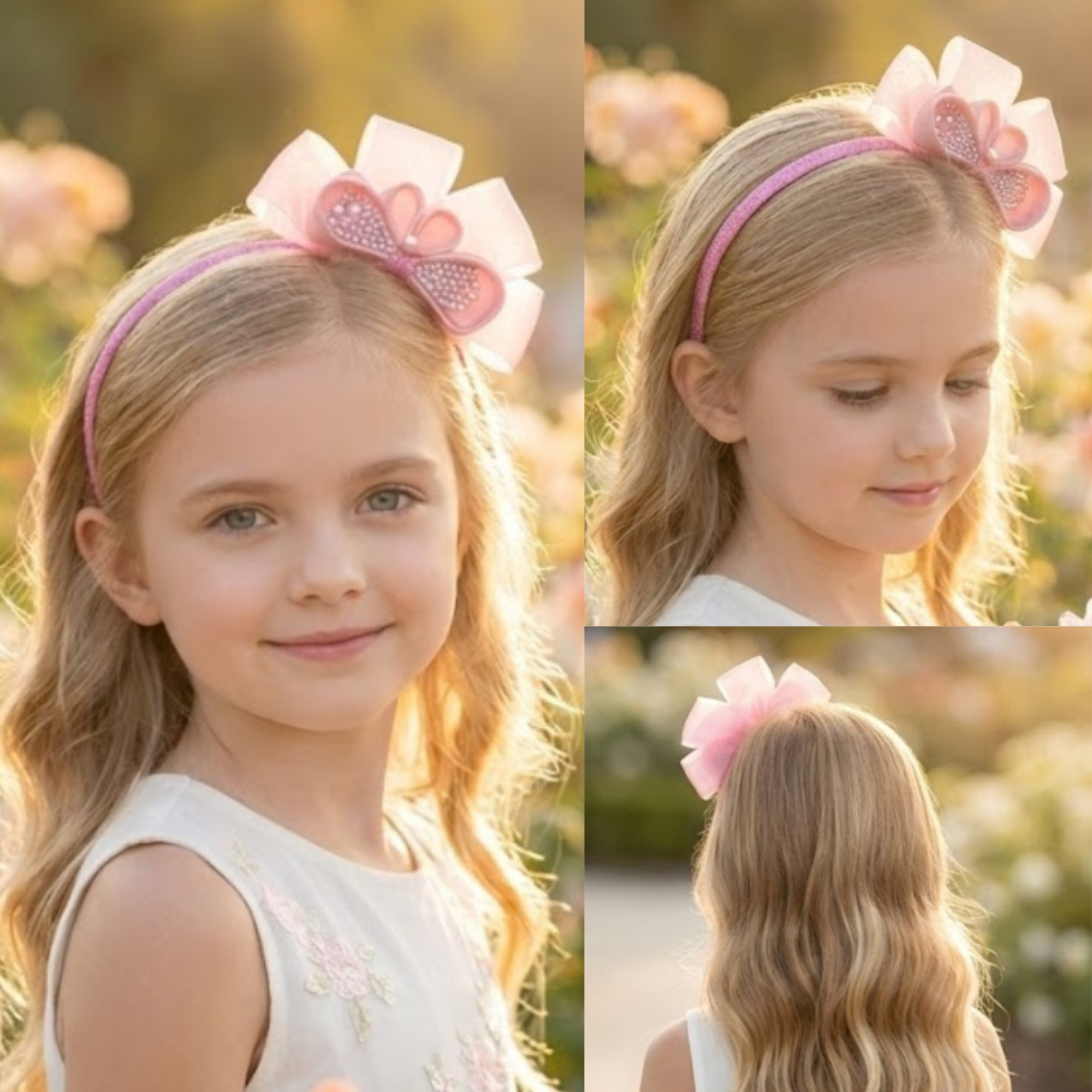 Pink Jeweled Layered Bow Headband