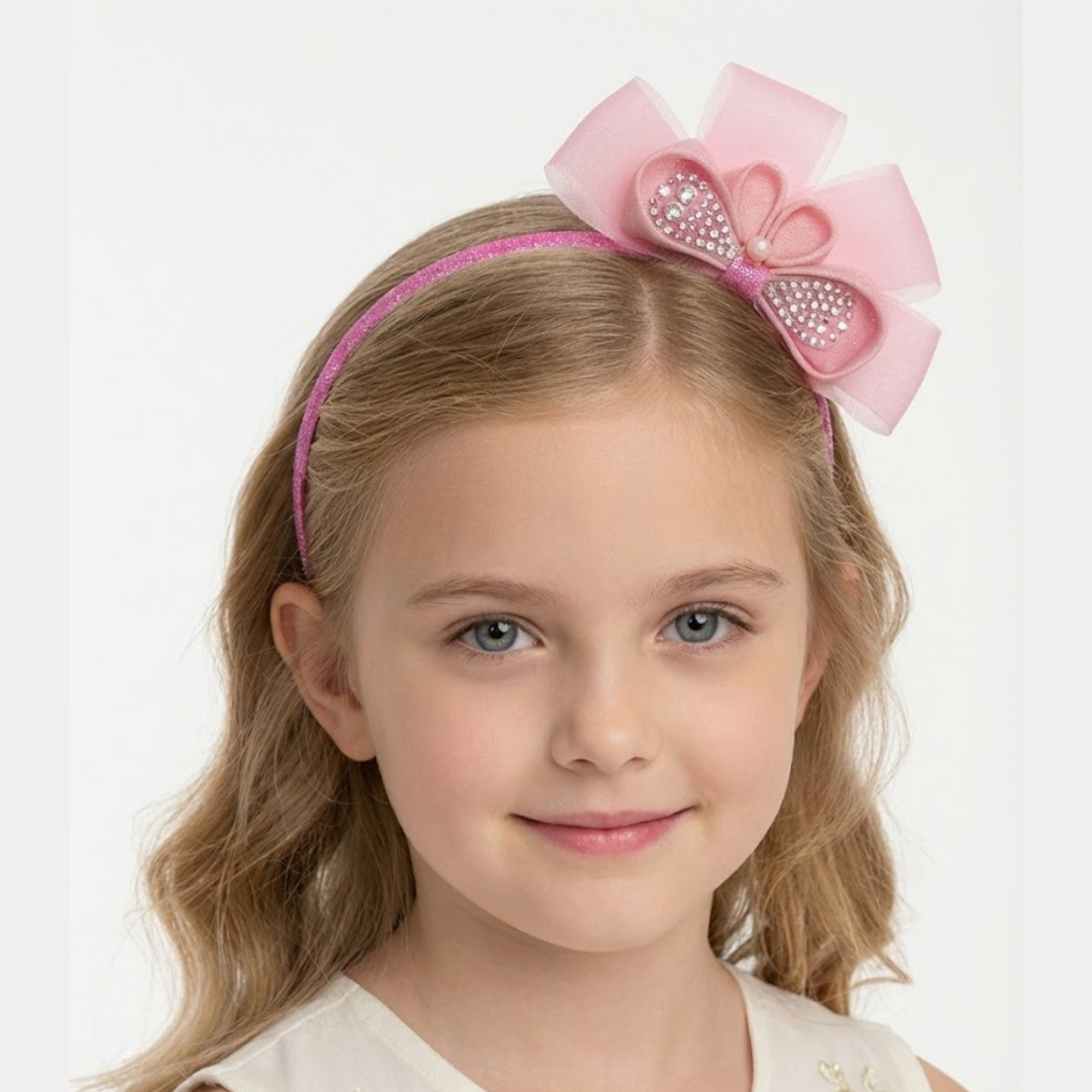 Pink Jeweled Layered Bow Headband