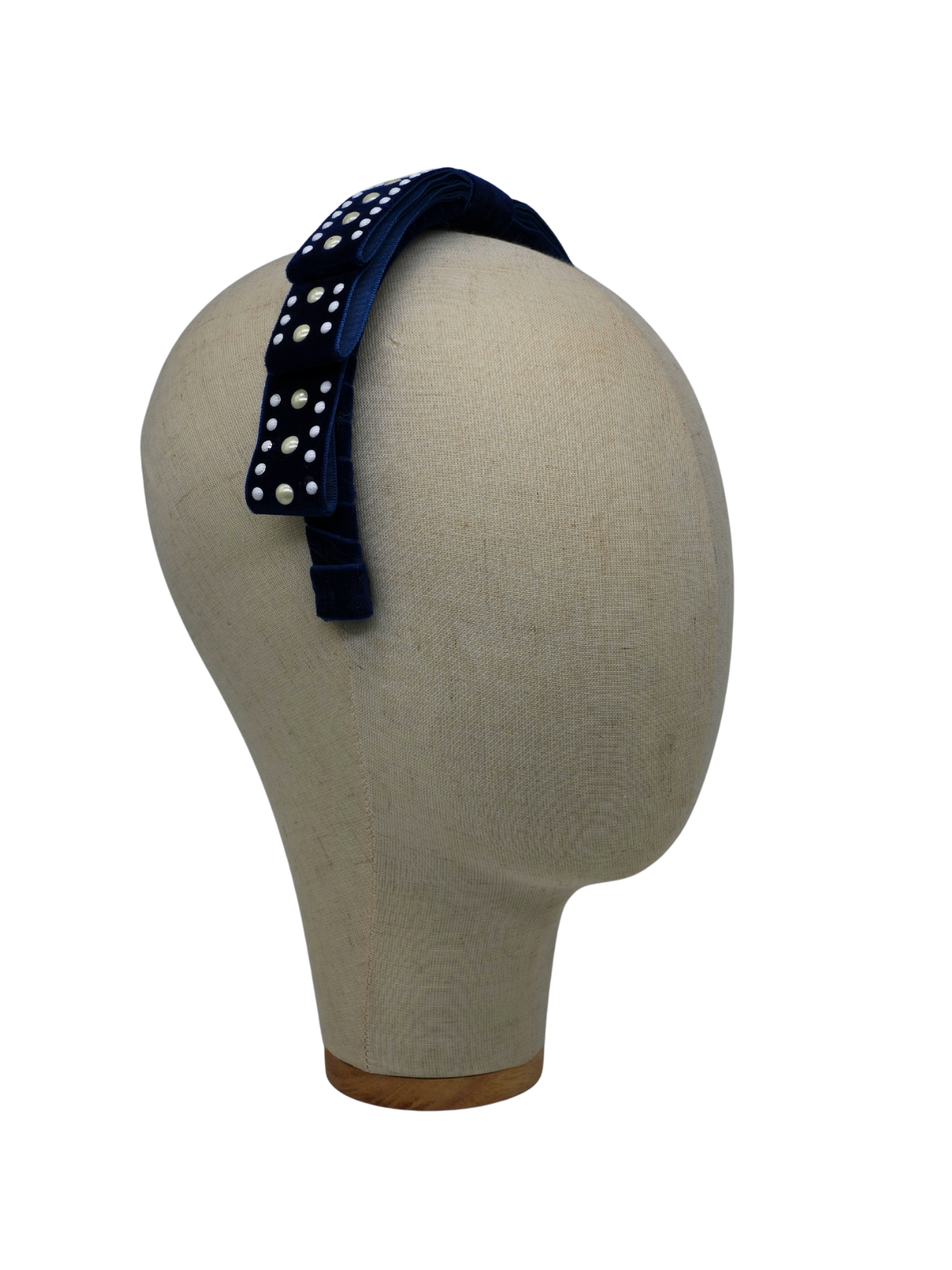 Navy Velvet Pearl Bow Headband