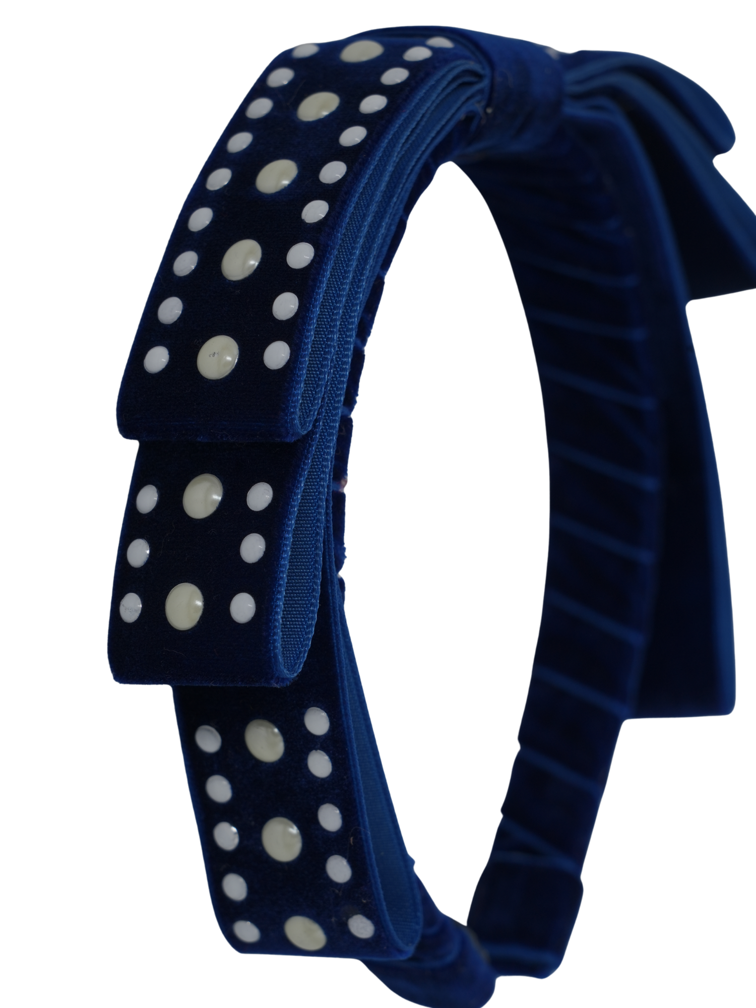 Navy Velvet Pearl Bow Headband