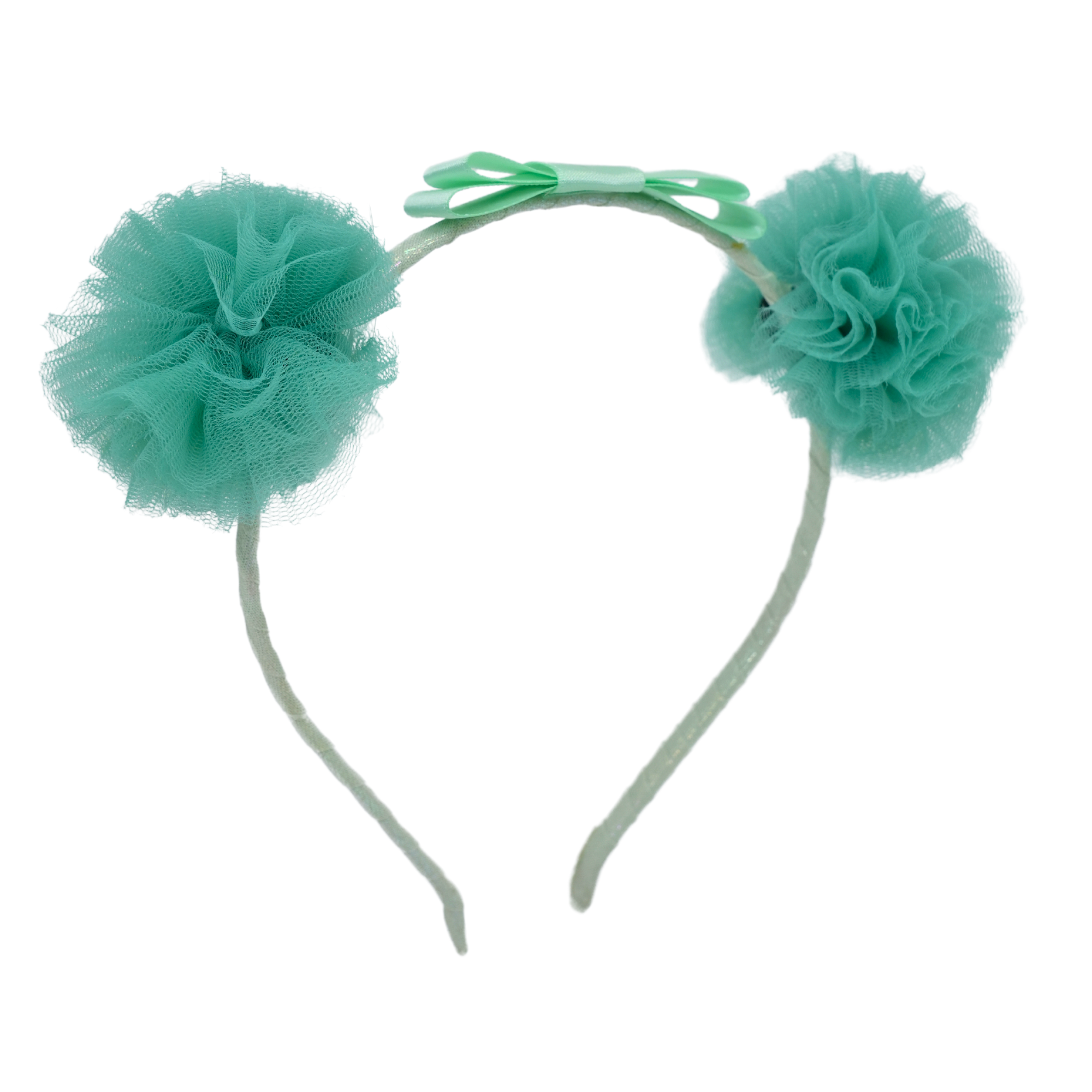 Satin Bow Tulle Headband – Mint Green
