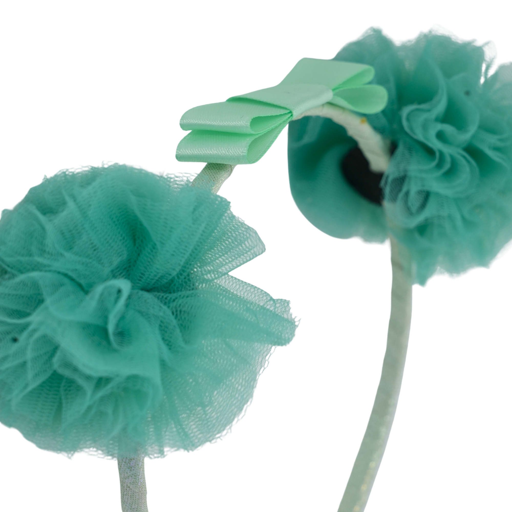 Satin Bow Tulle Headband – Mint Green