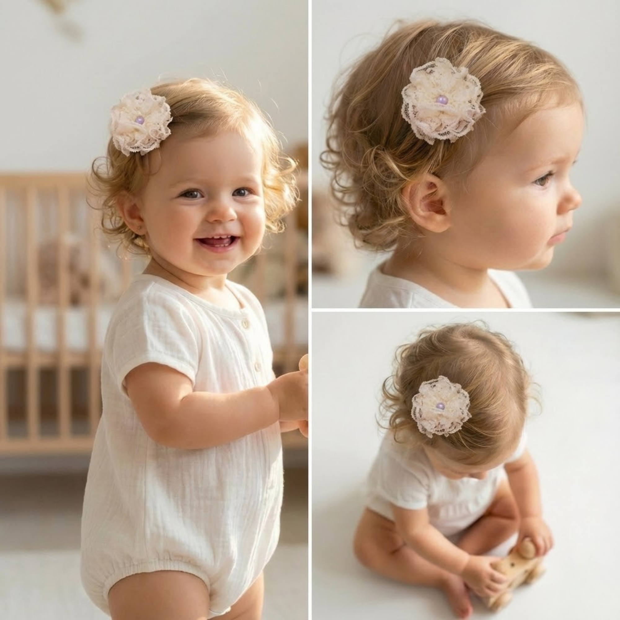 Cream lace flower hair clip