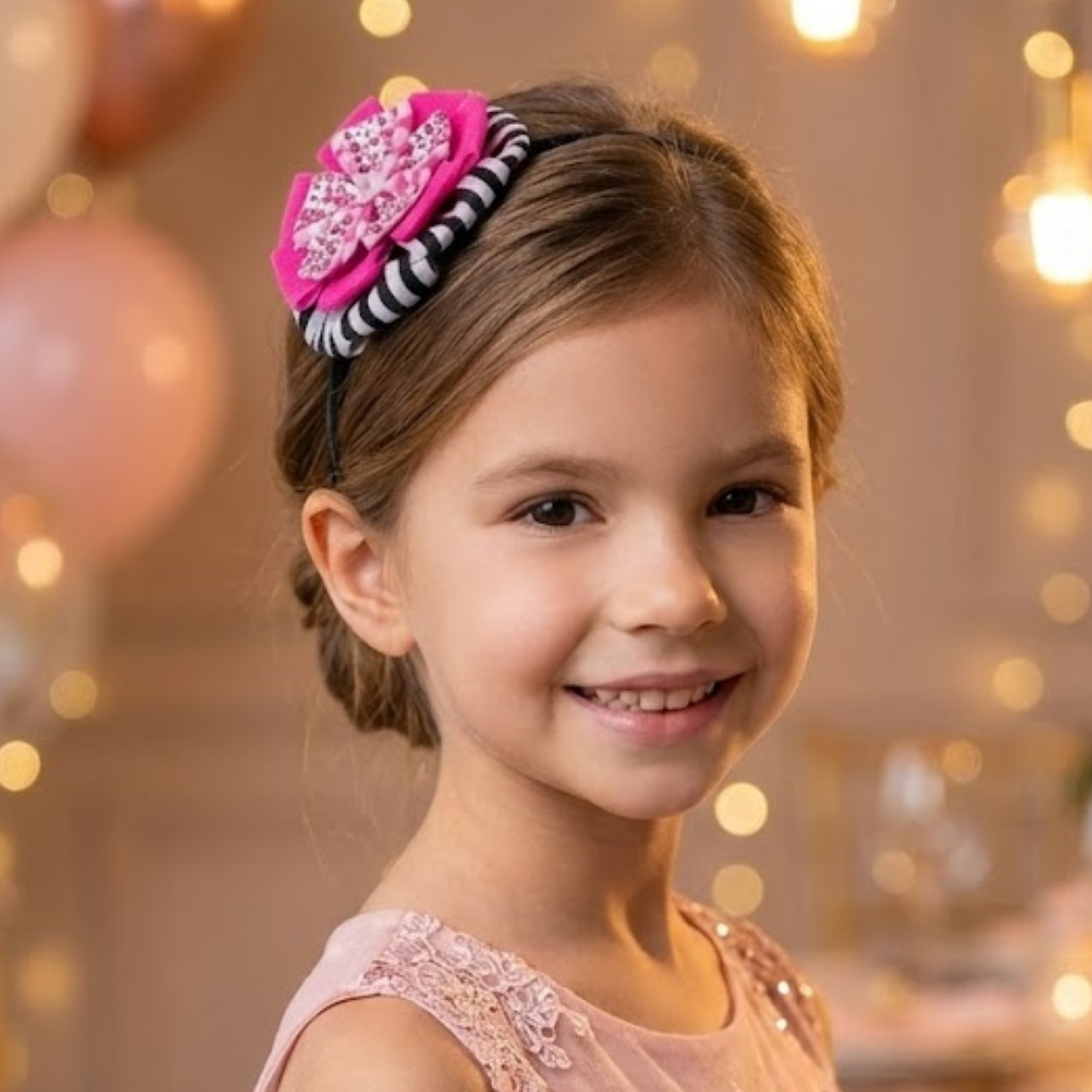 Pink Velvet Gingham Jeweled Headband
