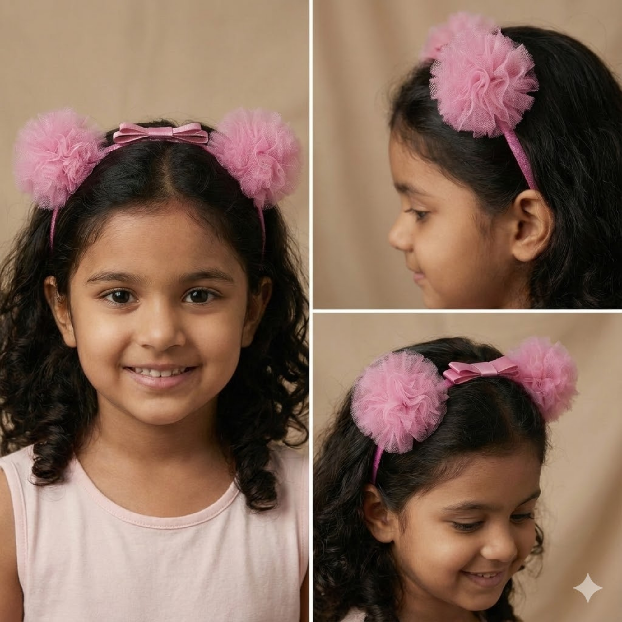 Satin Bow Tulle Headband – Pink.