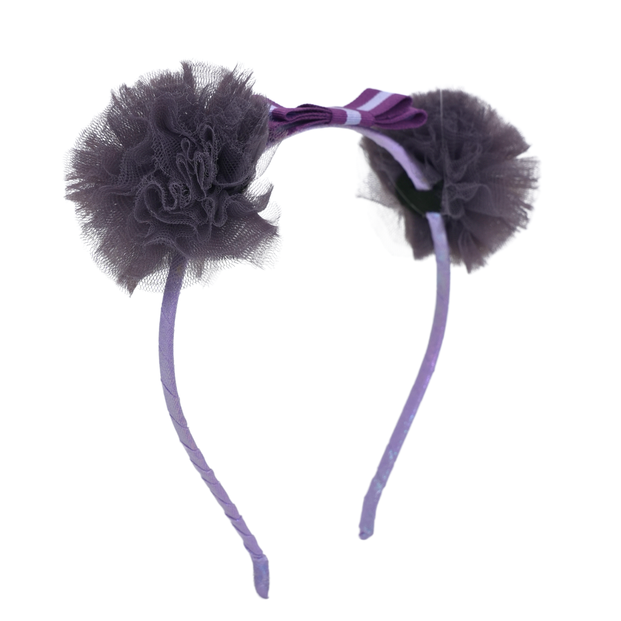 Satin Bow Tulle Headband – Purple.