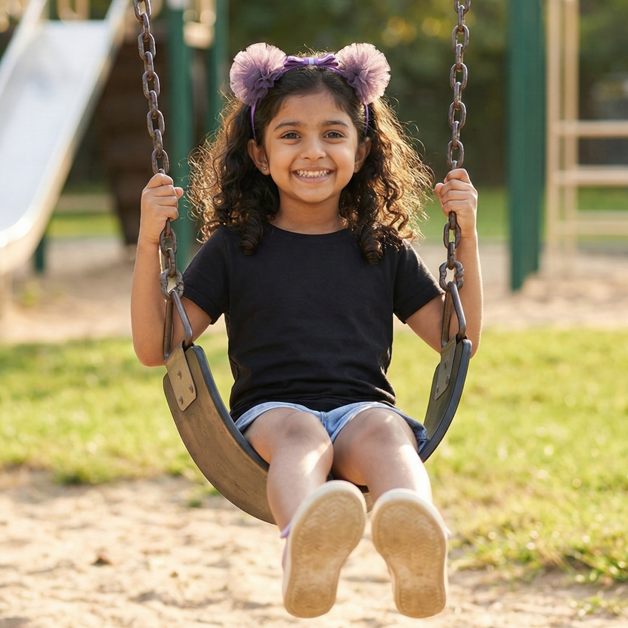 Satin Bow Tulle Headband – Purple.