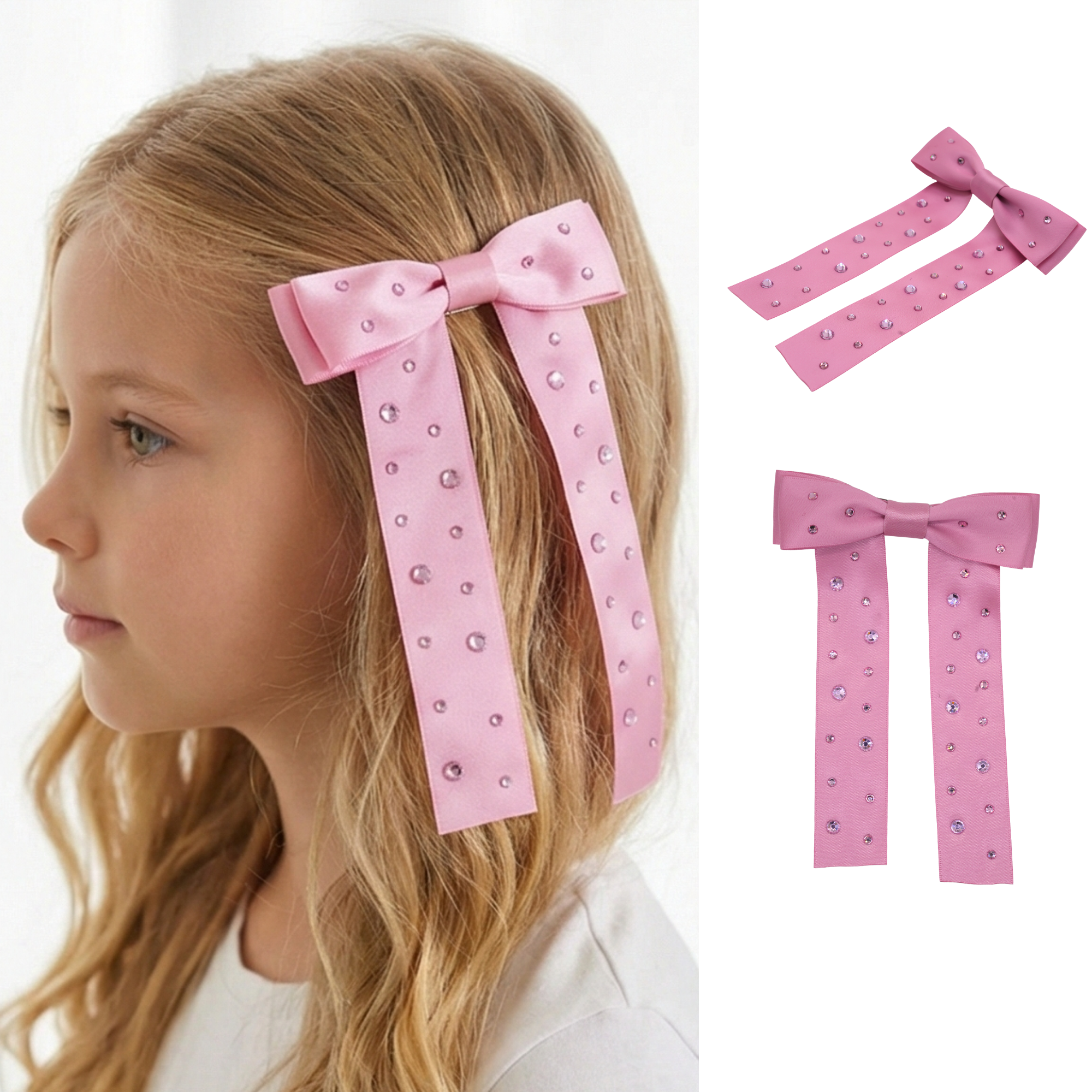 Pink Rhinestone Bow Clip