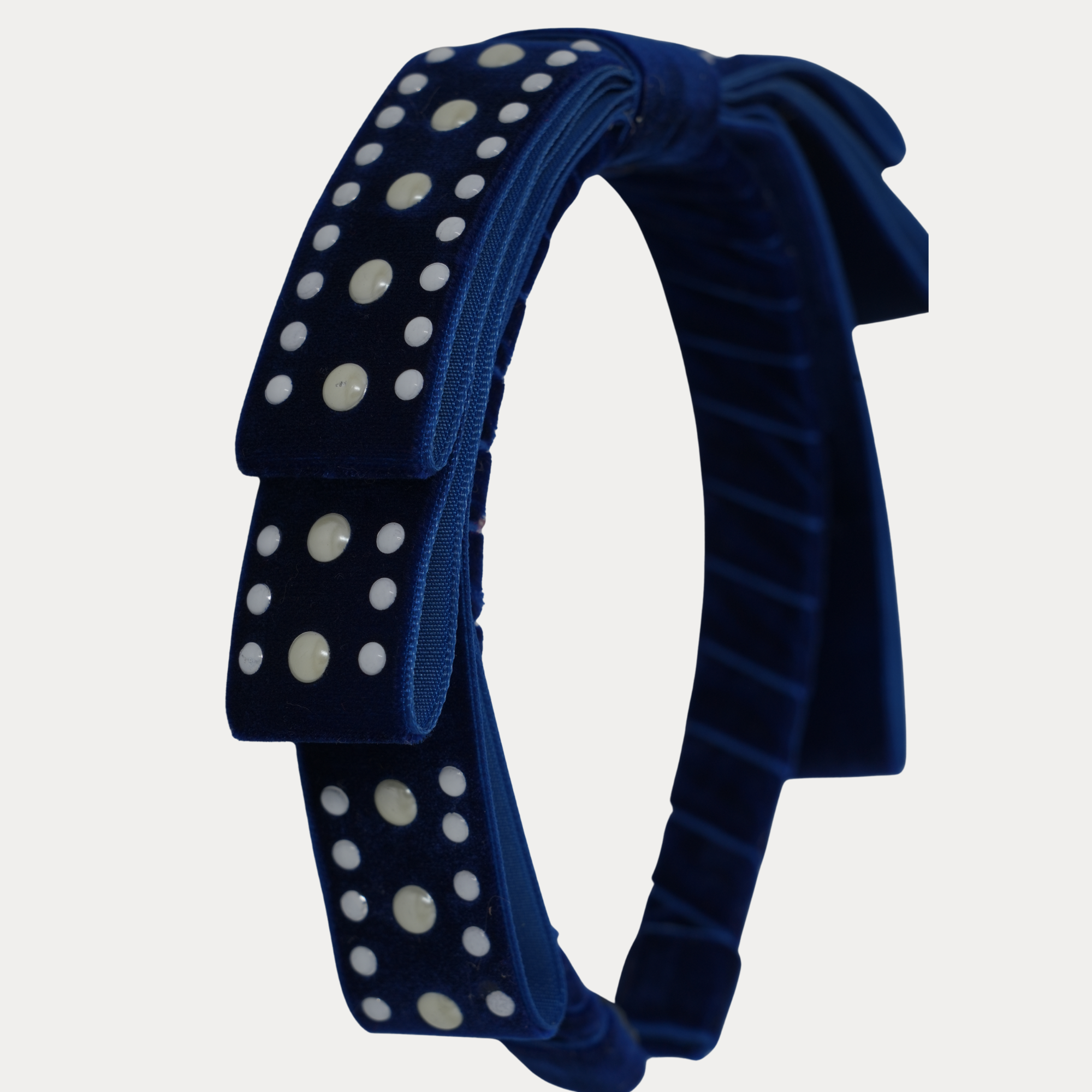 Navy Velvet Pearl Bow Headband