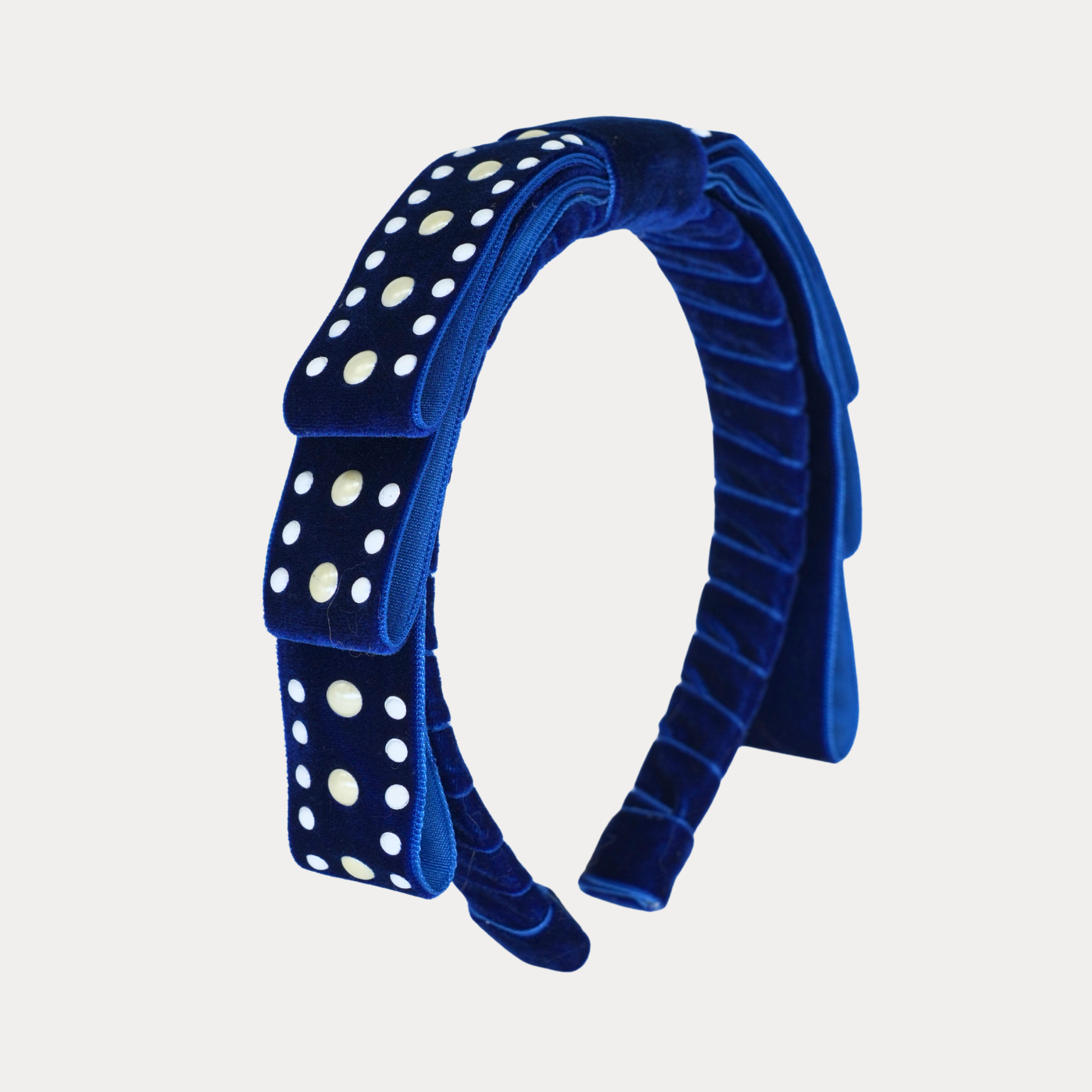 Navy Velvet Pearl Bow Headband