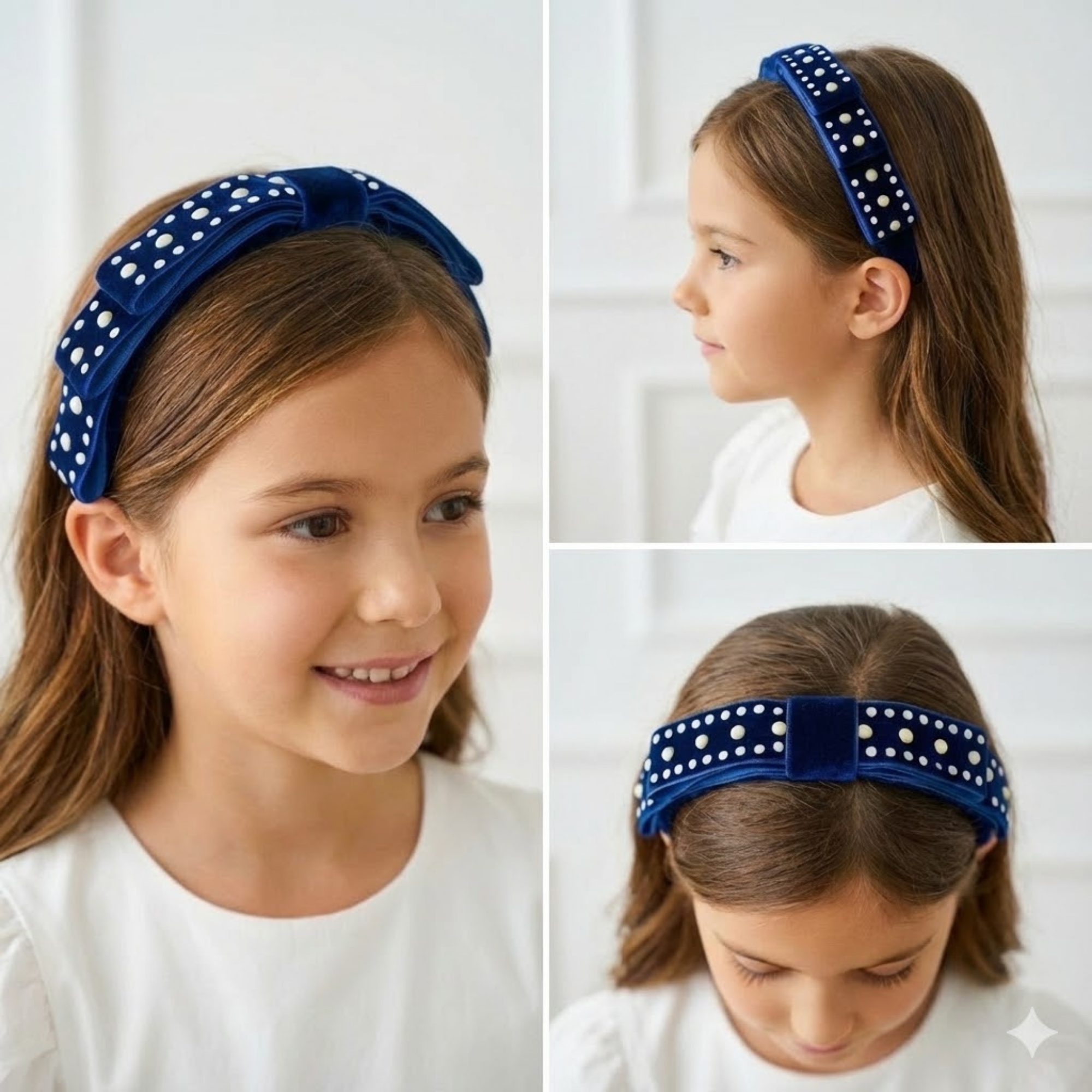 Navy Velvet Pearl Bow Headband