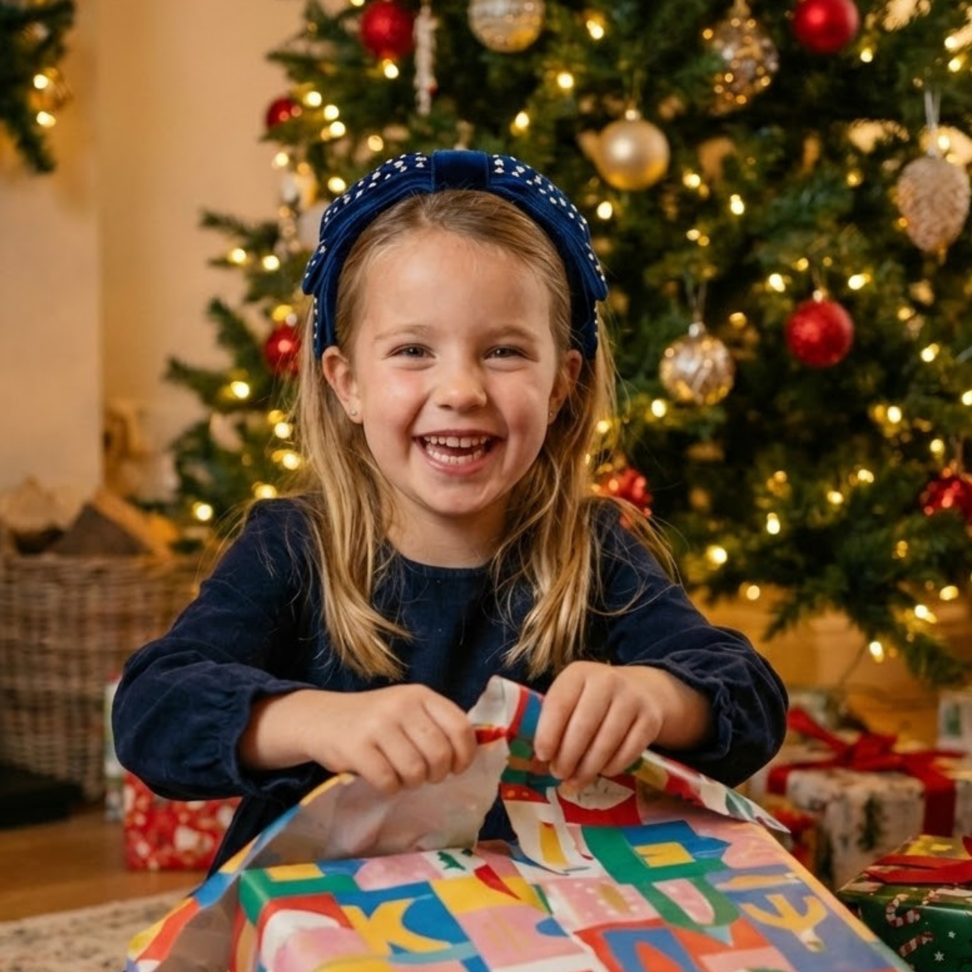 Navy Velvet Pearl Bow Headband