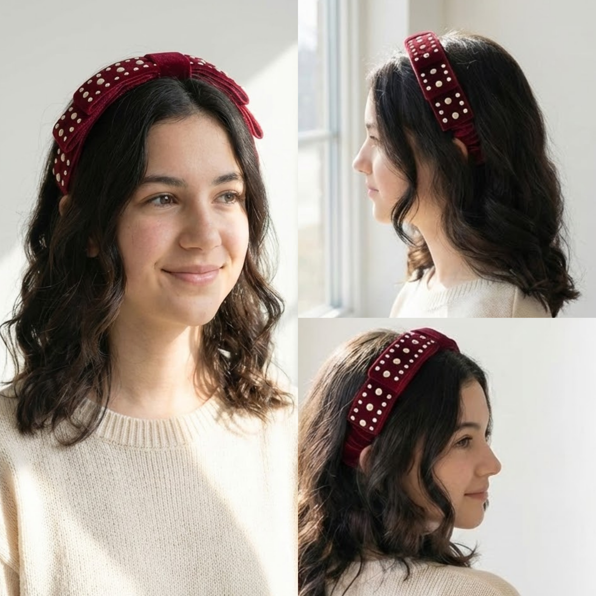 Red Velvet Pearl Bow Headband