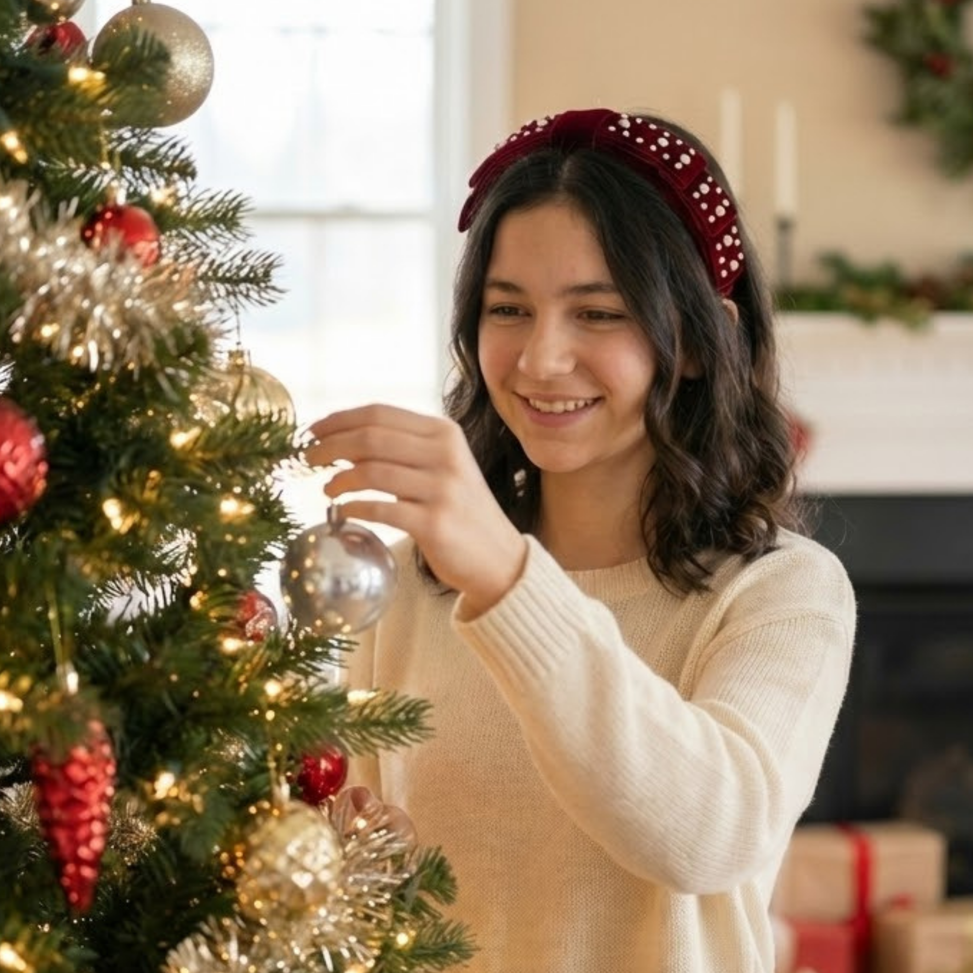 Red Velvet Pearl Bow Headband