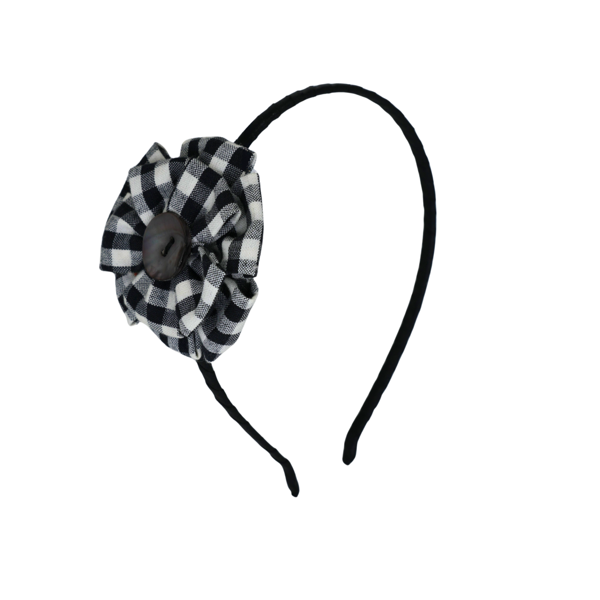 Black Gingham Flower Pearl Headband