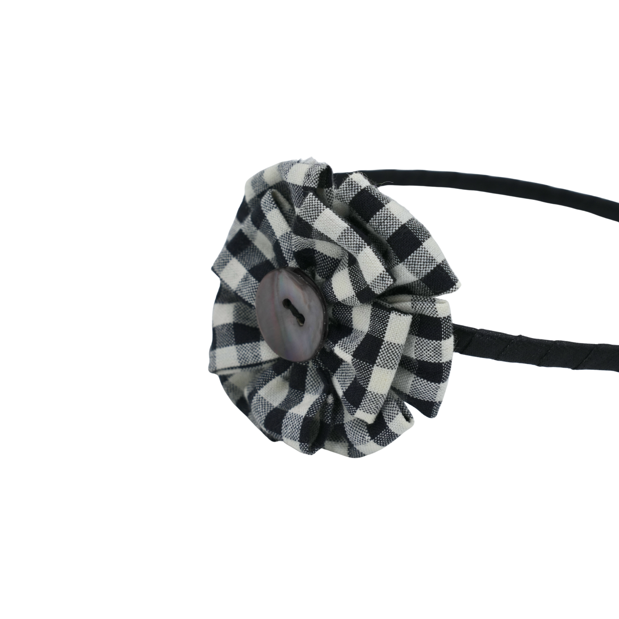 Black Gingham Flower Pearl Headband