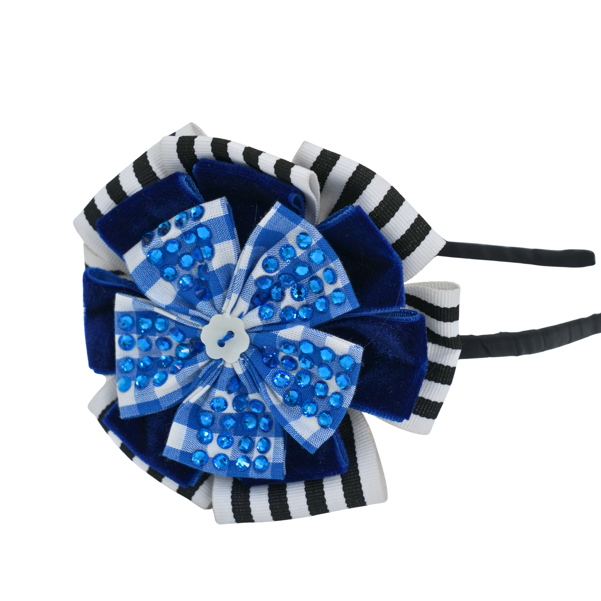 Blue Velvet Gingham Jeweled Headband