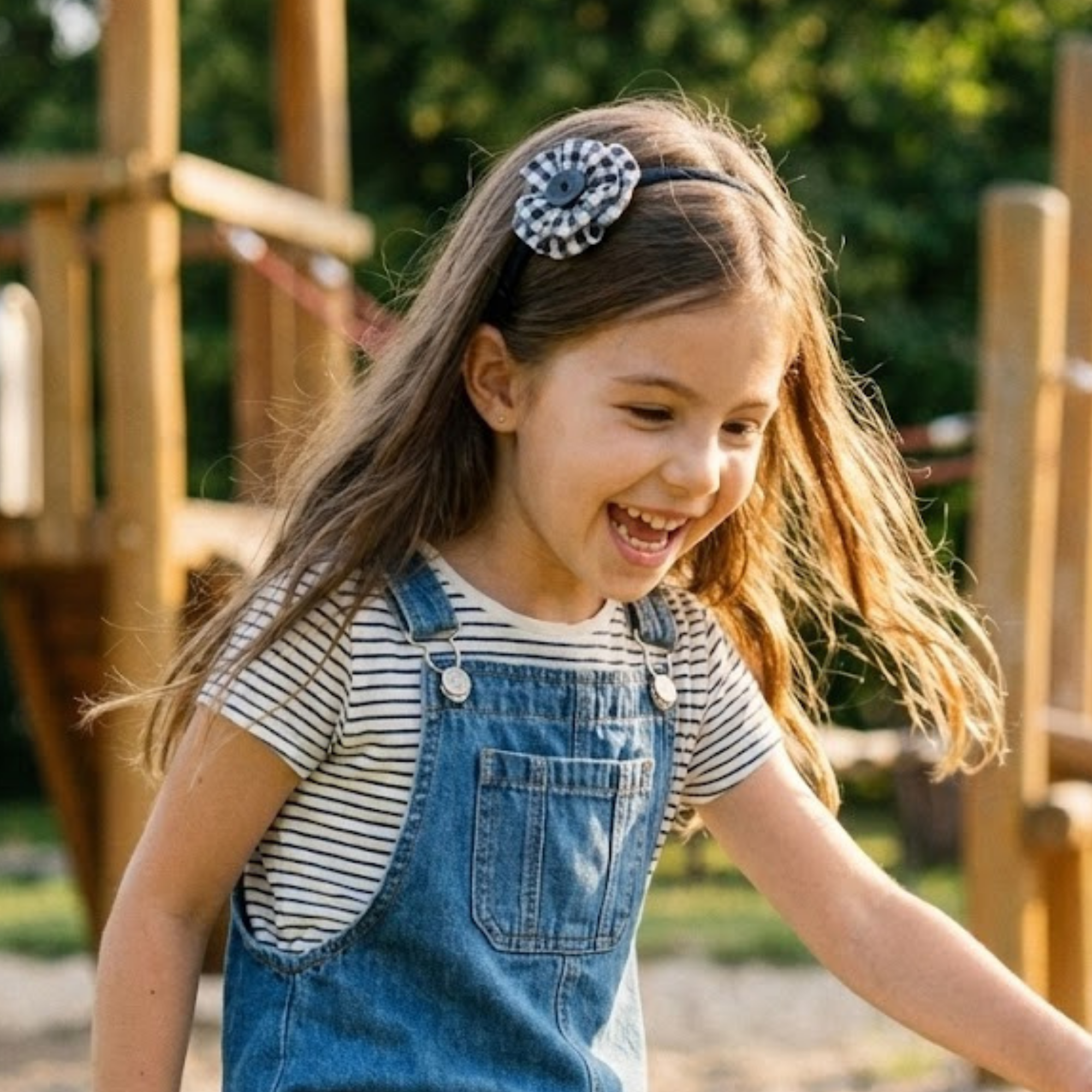Black Gingham Flower Pearl Headband