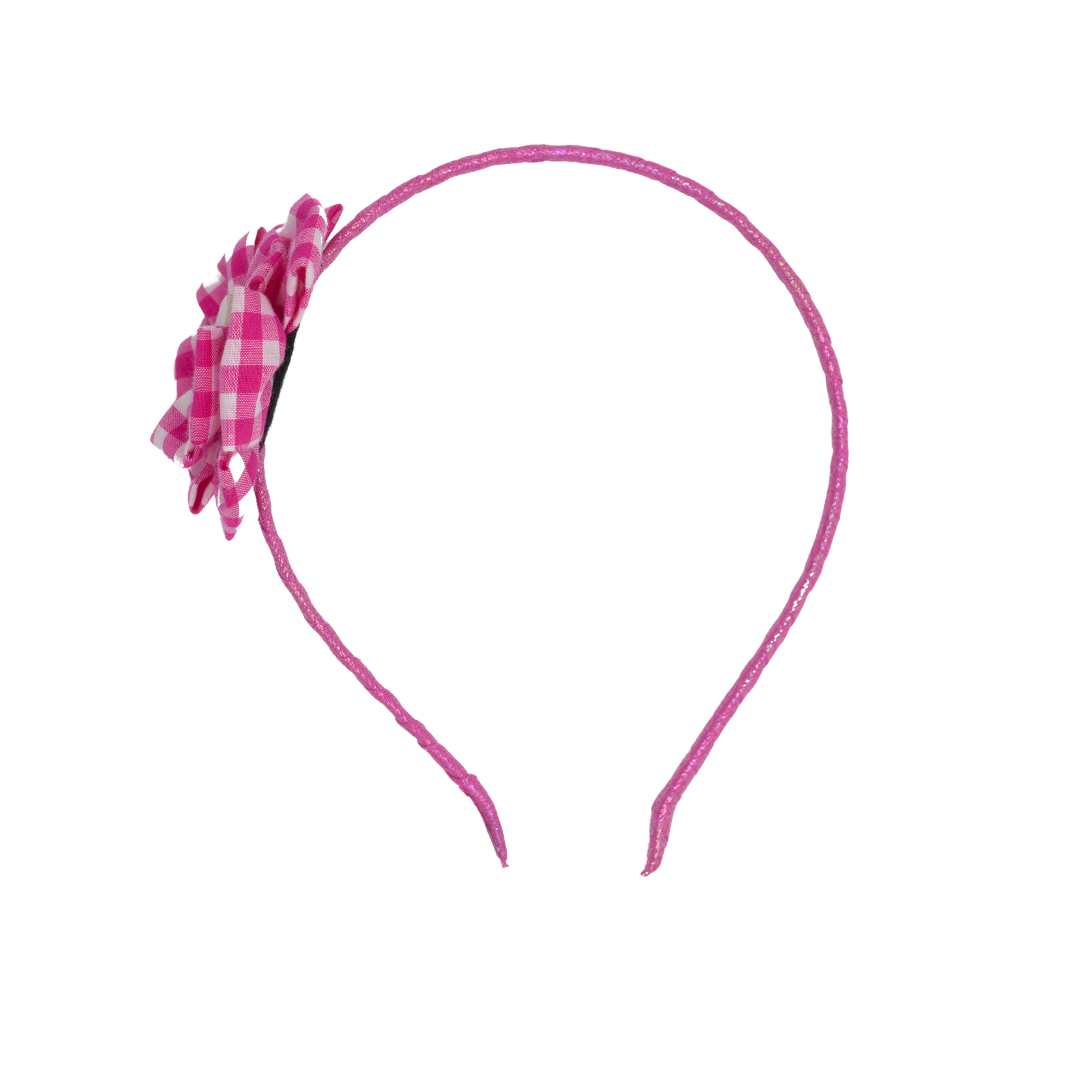 Pink Gingham Flower Pearl Headband