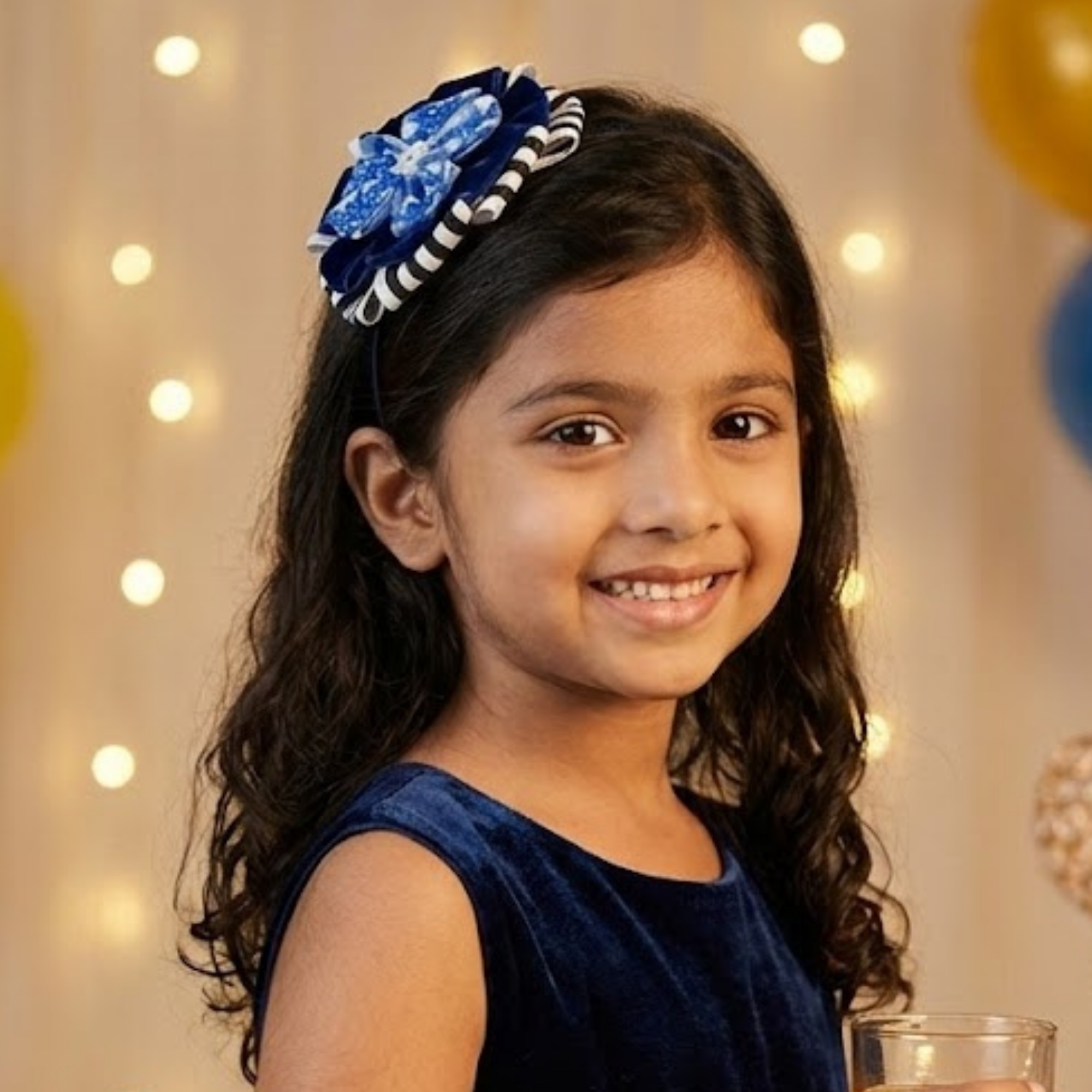 Blue Velvet Gingham Jeweled Headband