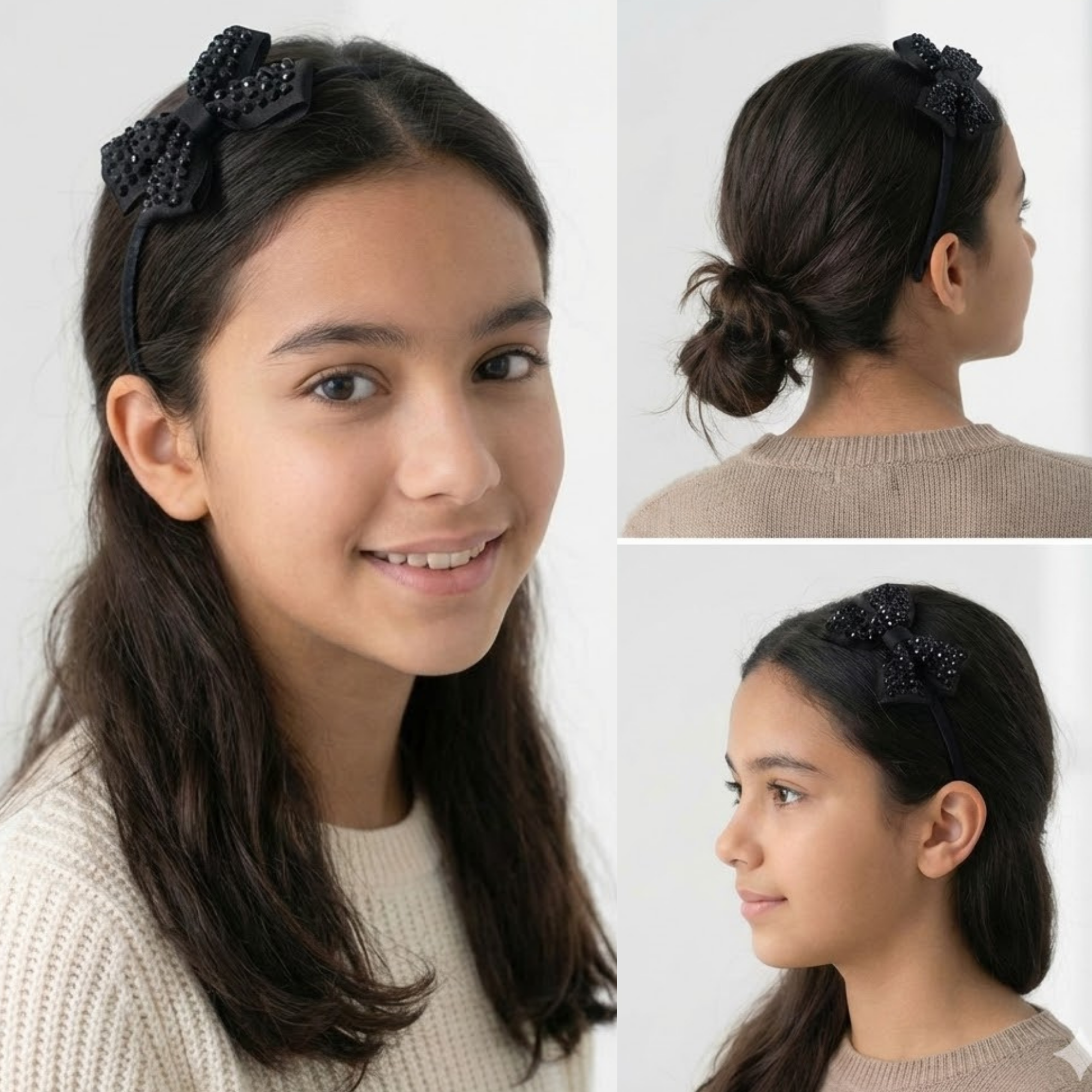 Black Crystal Jeweled Cross Bow Headband