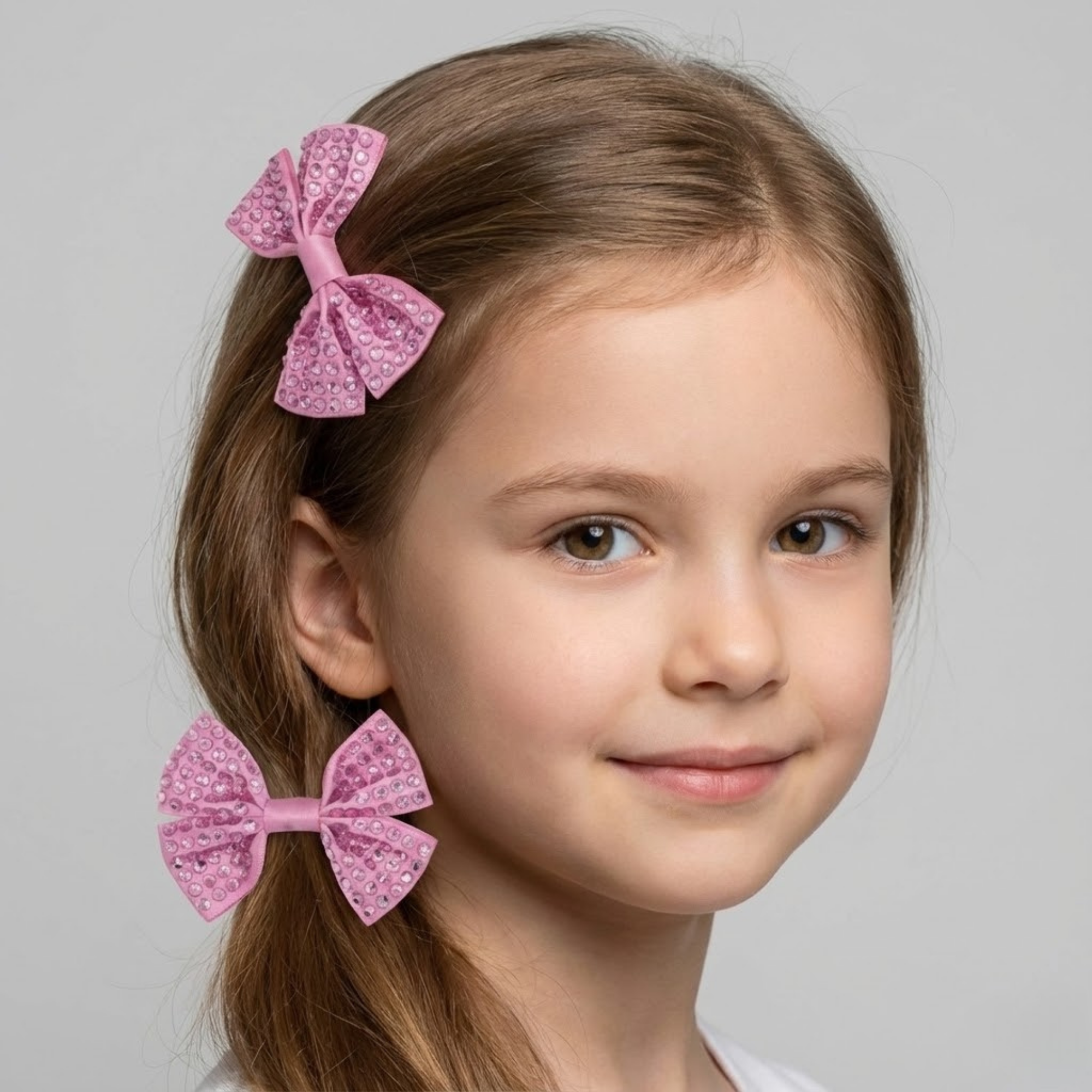 Set of two pink satin hair bows