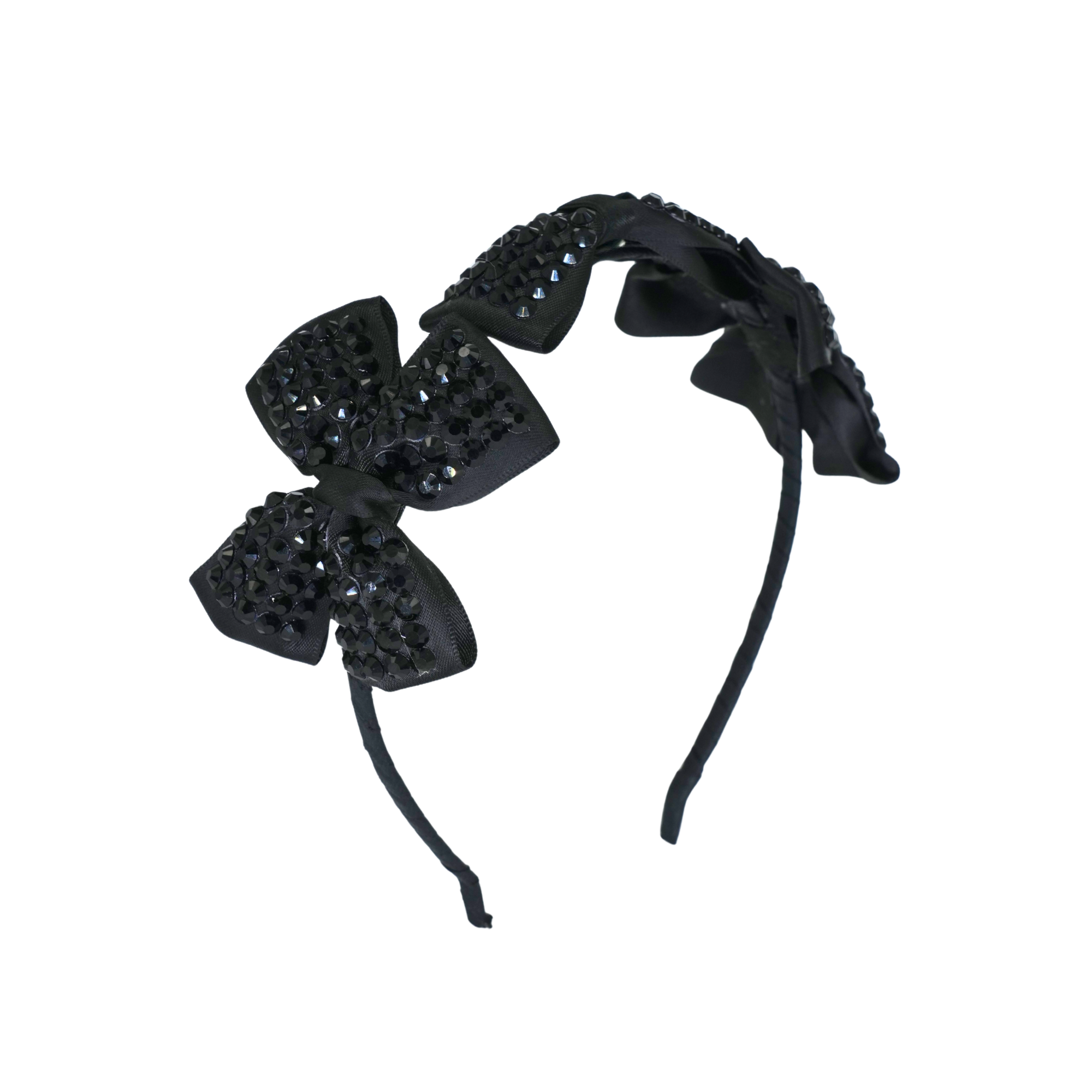 Black Jeweled Bow Satin Headband