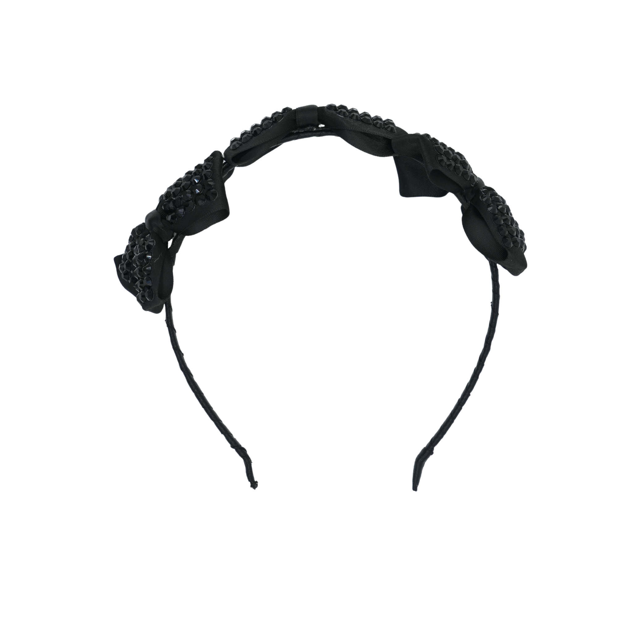 Black Jeweled Bow Satin Headband