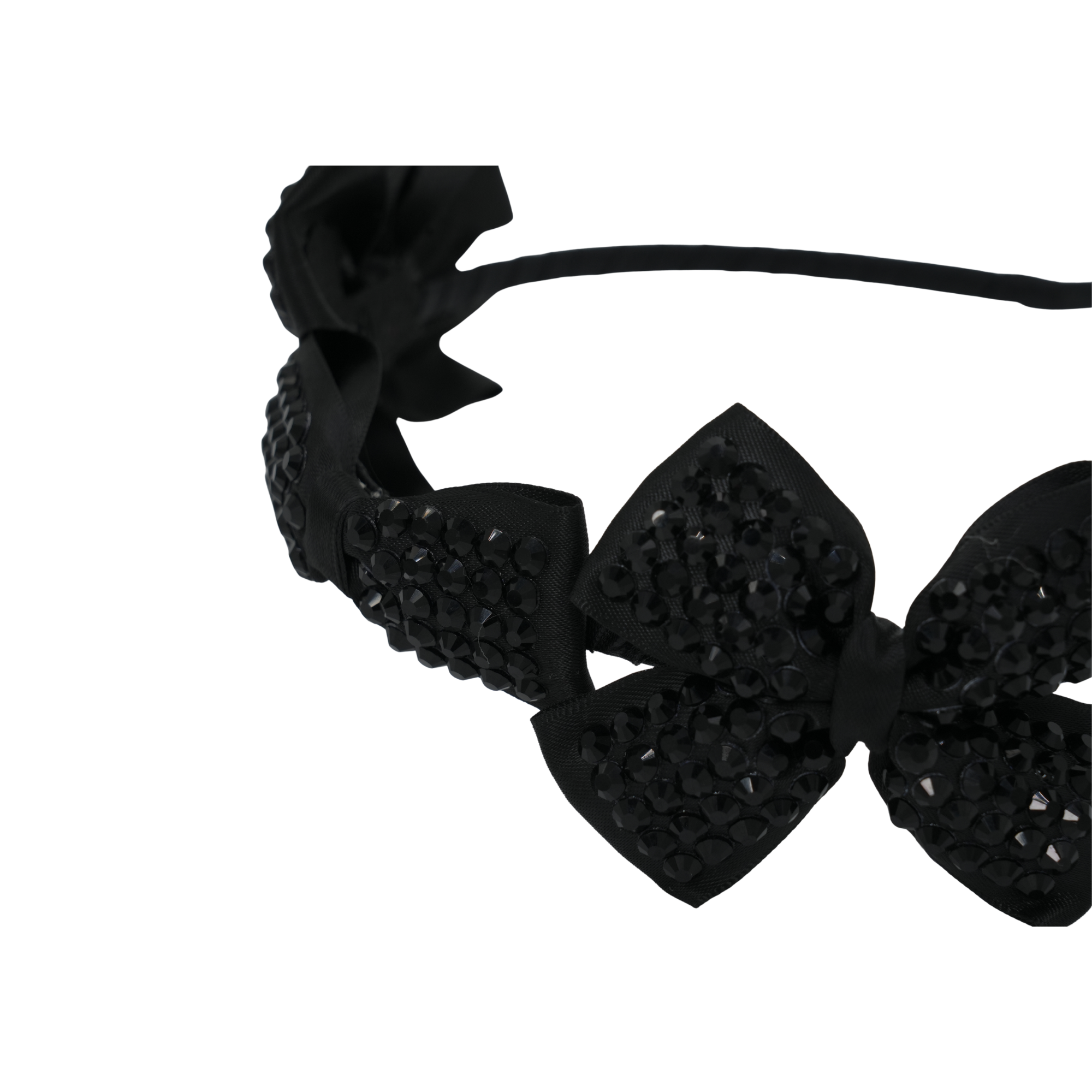 Black Jeweled Bow Satin Headband