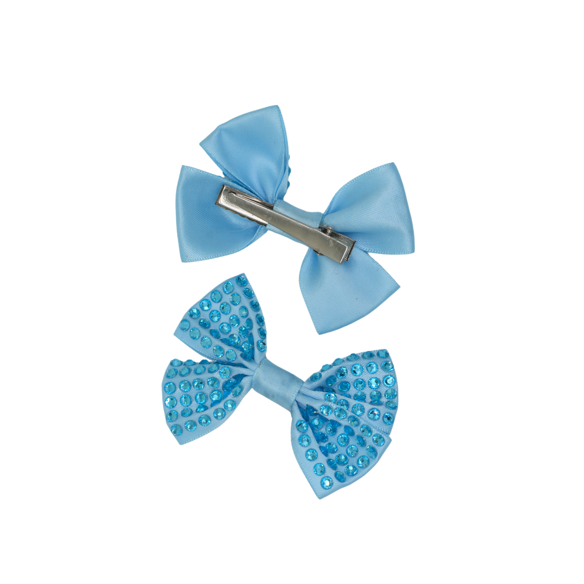 Set of two blue satin hair bows