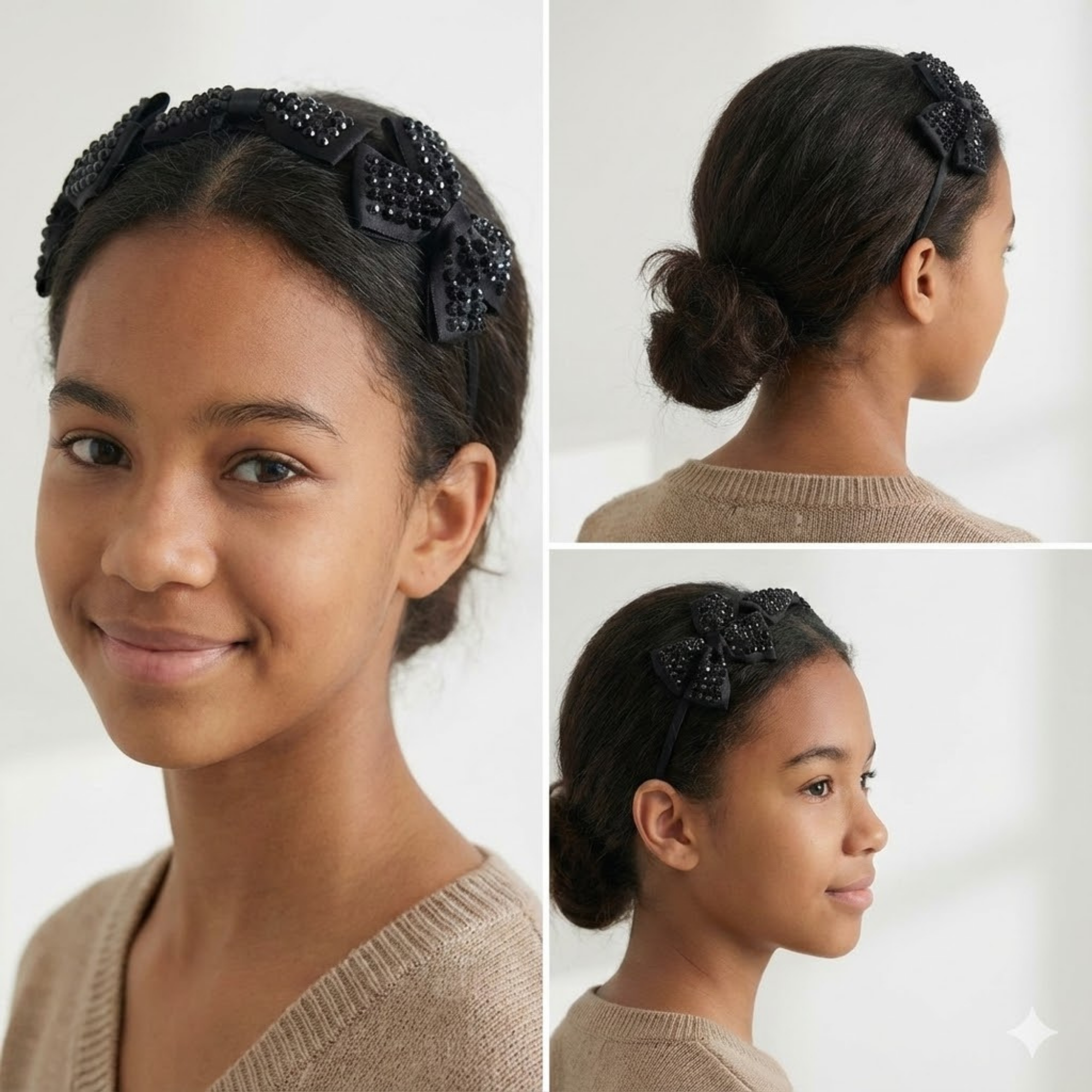 Black Jeweled Bow Satin Headband