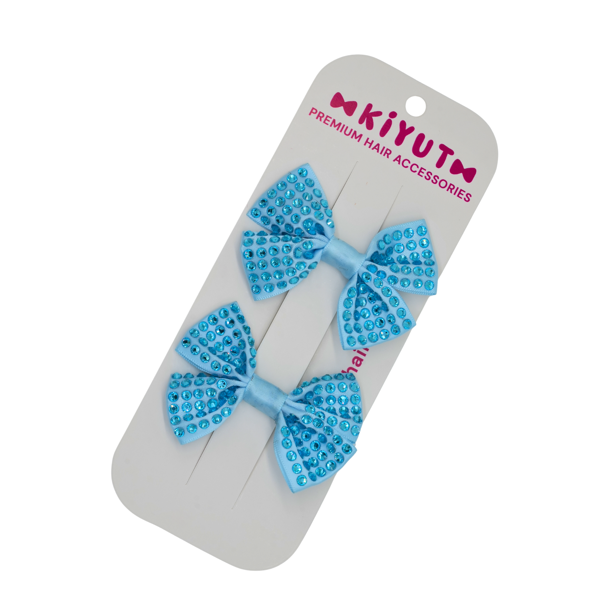 Set of two blue satin hair bows