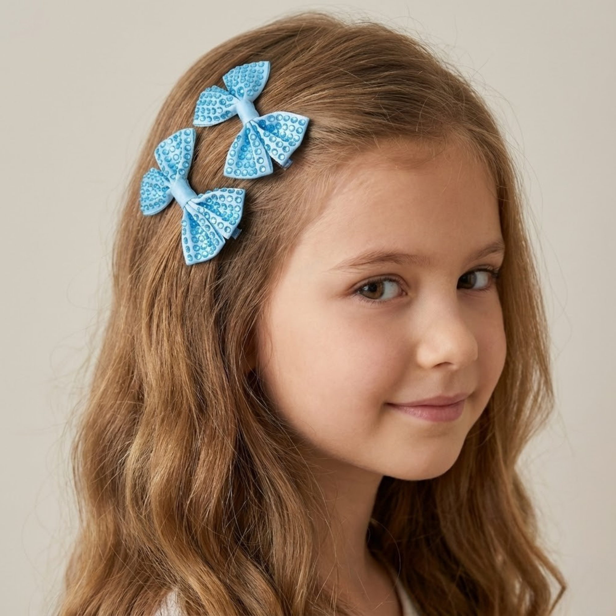 Set of two blue satin hair bows