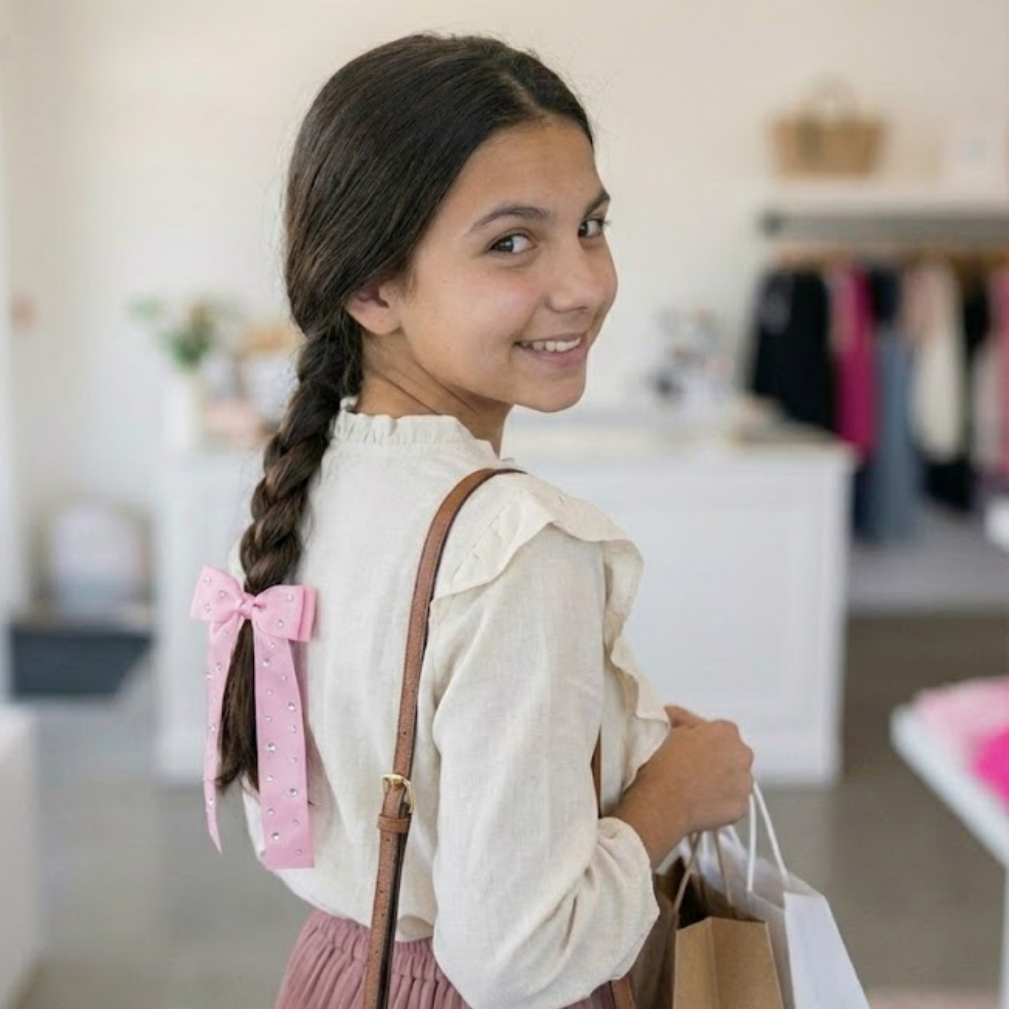 Pink Rhinestone Bow Clip