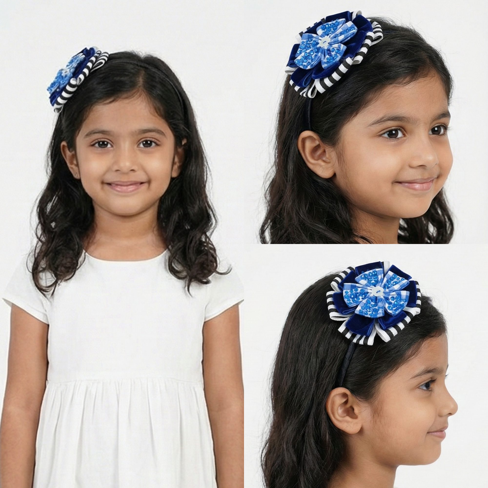 Blue Velvet Gingham Jeweled Headband