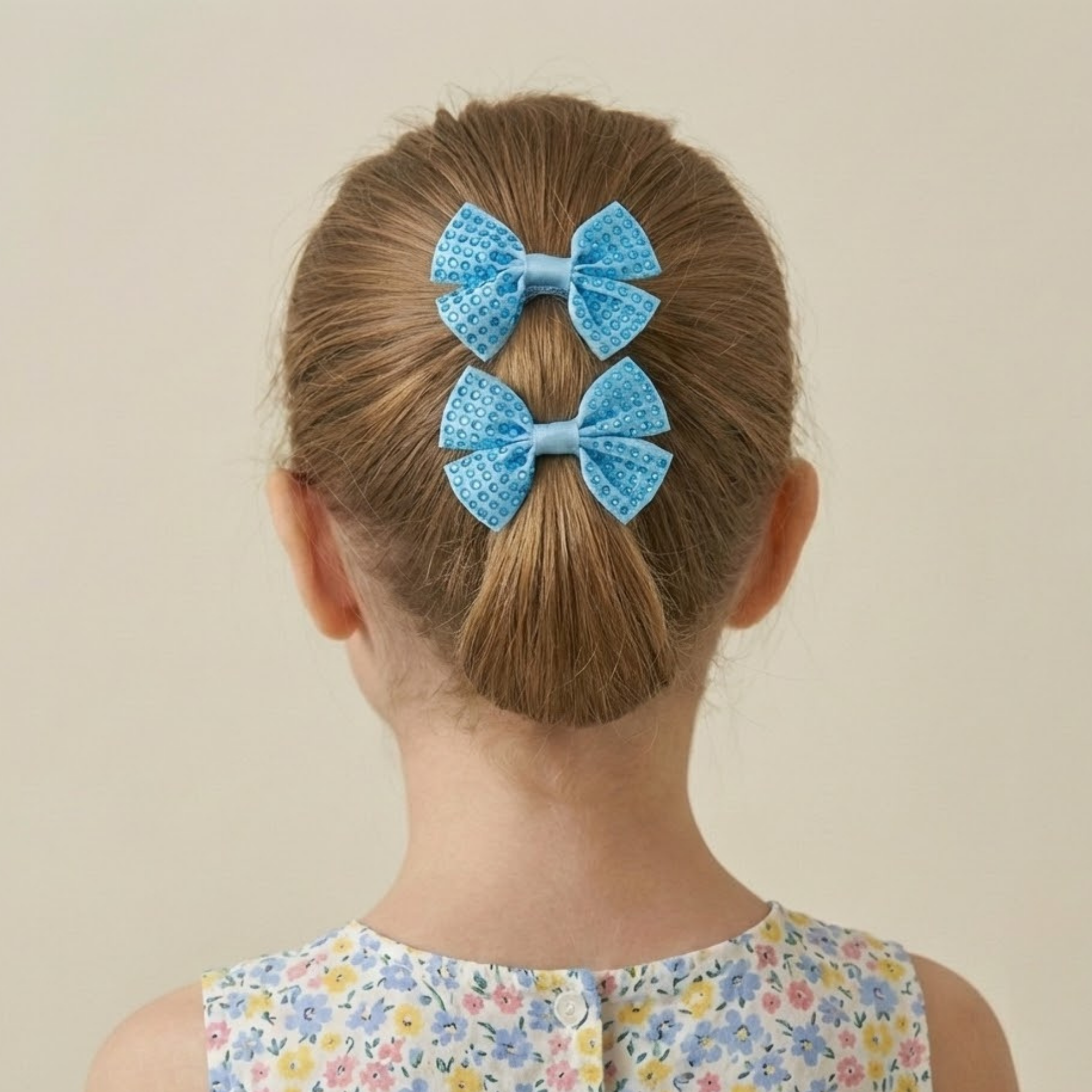 Set of two blue satin hair bows