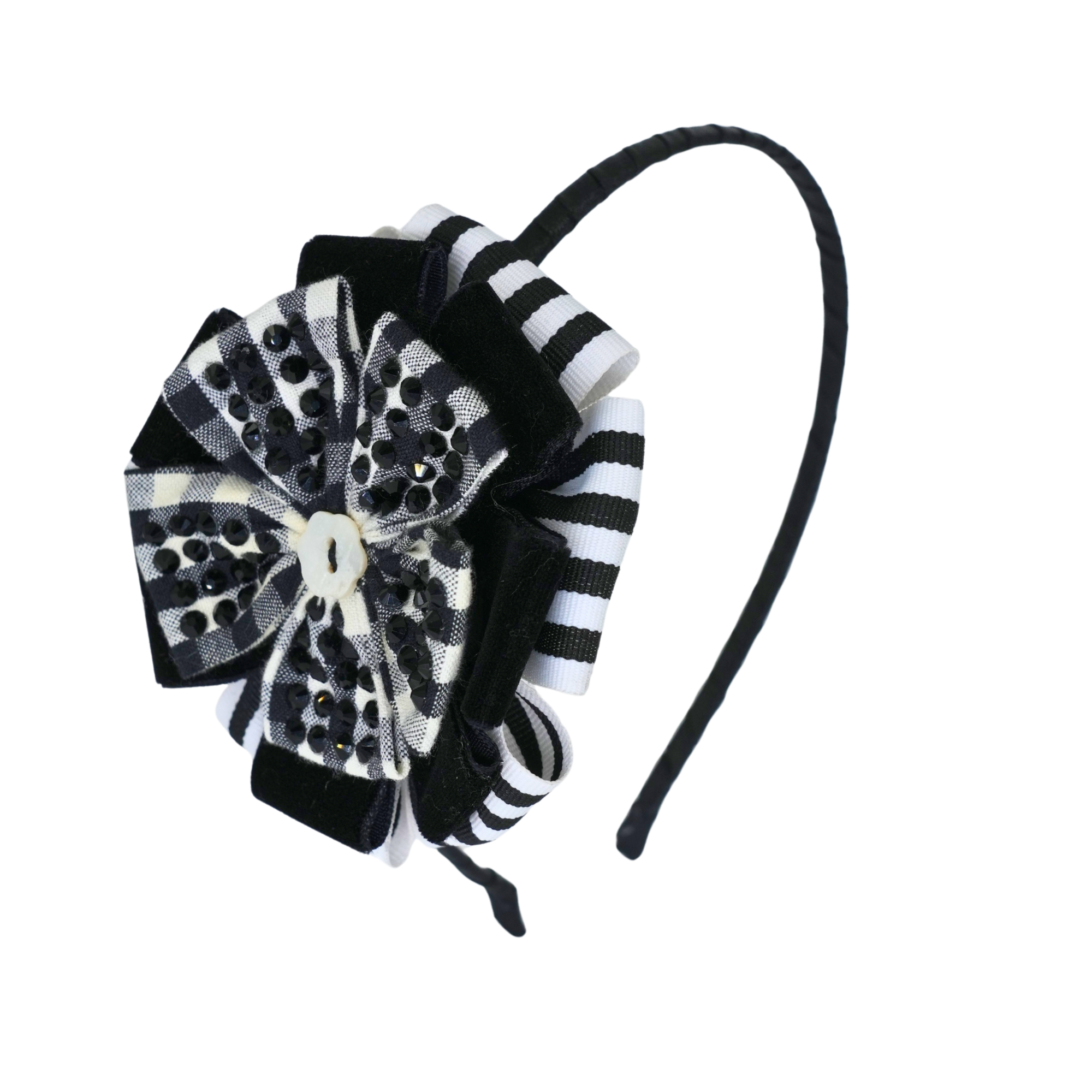Black Velvet Gingham Jeweled Headband