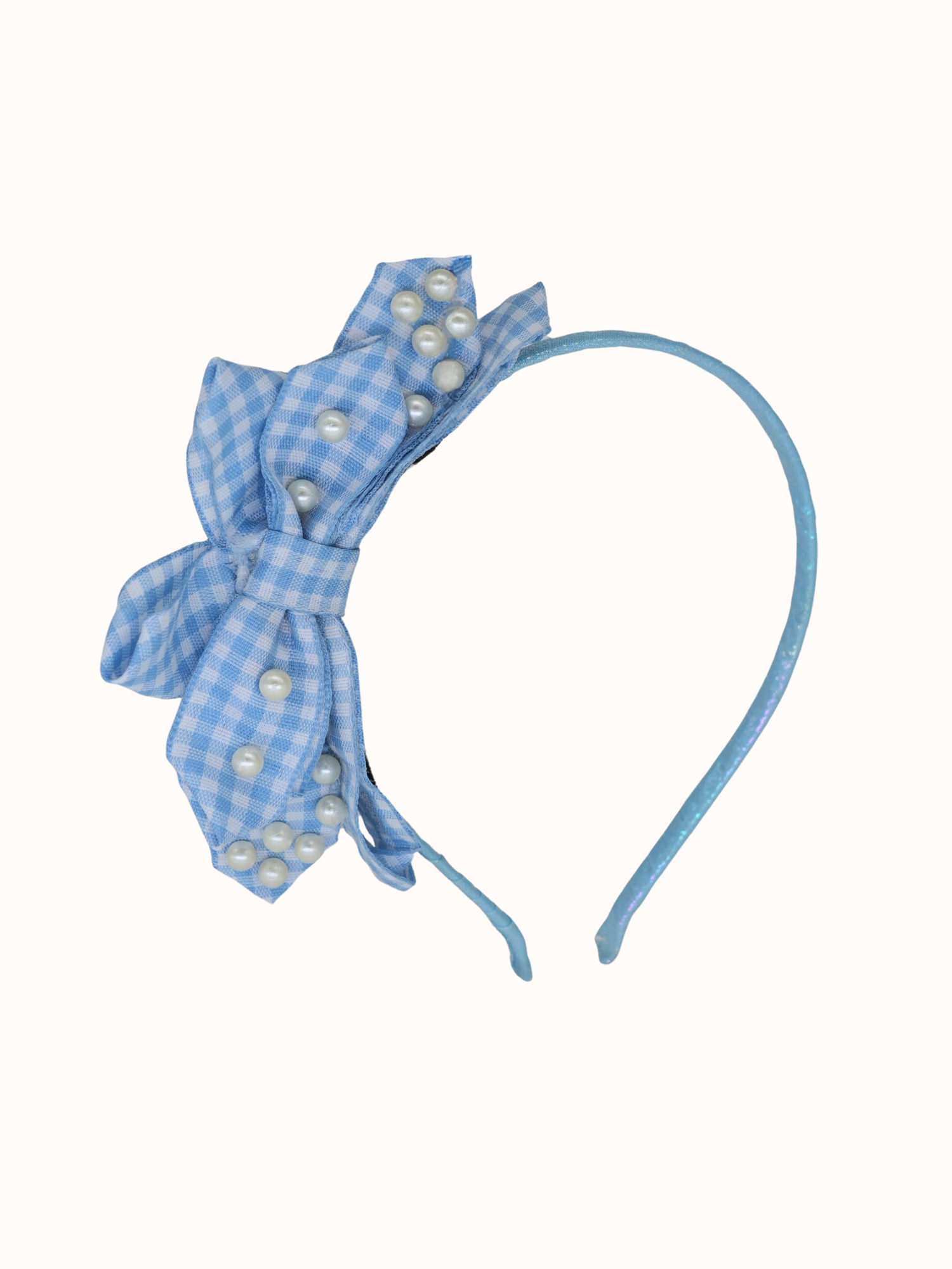Gingham Pearl Bow Headband