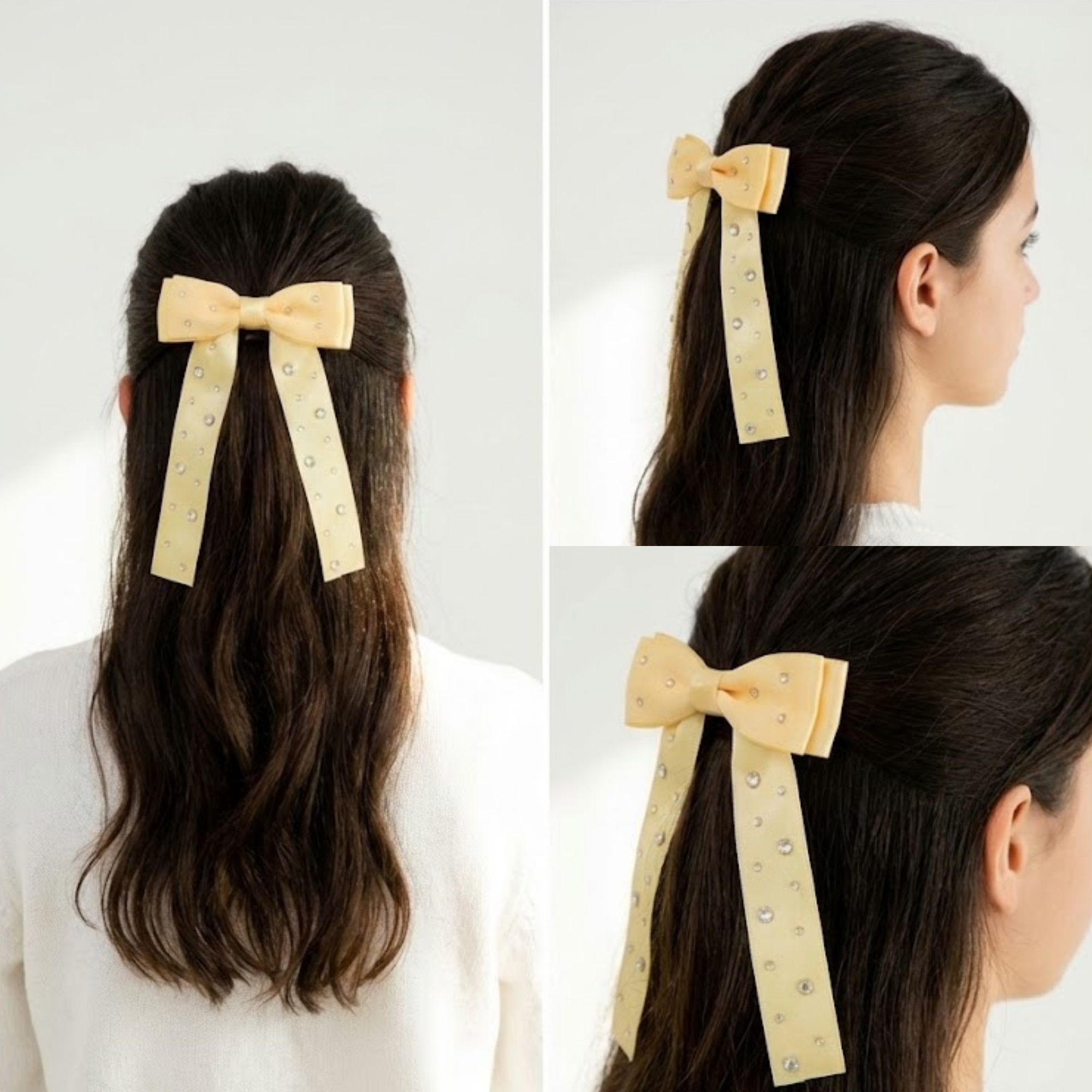 Yellow Rhinestone Bow Clip