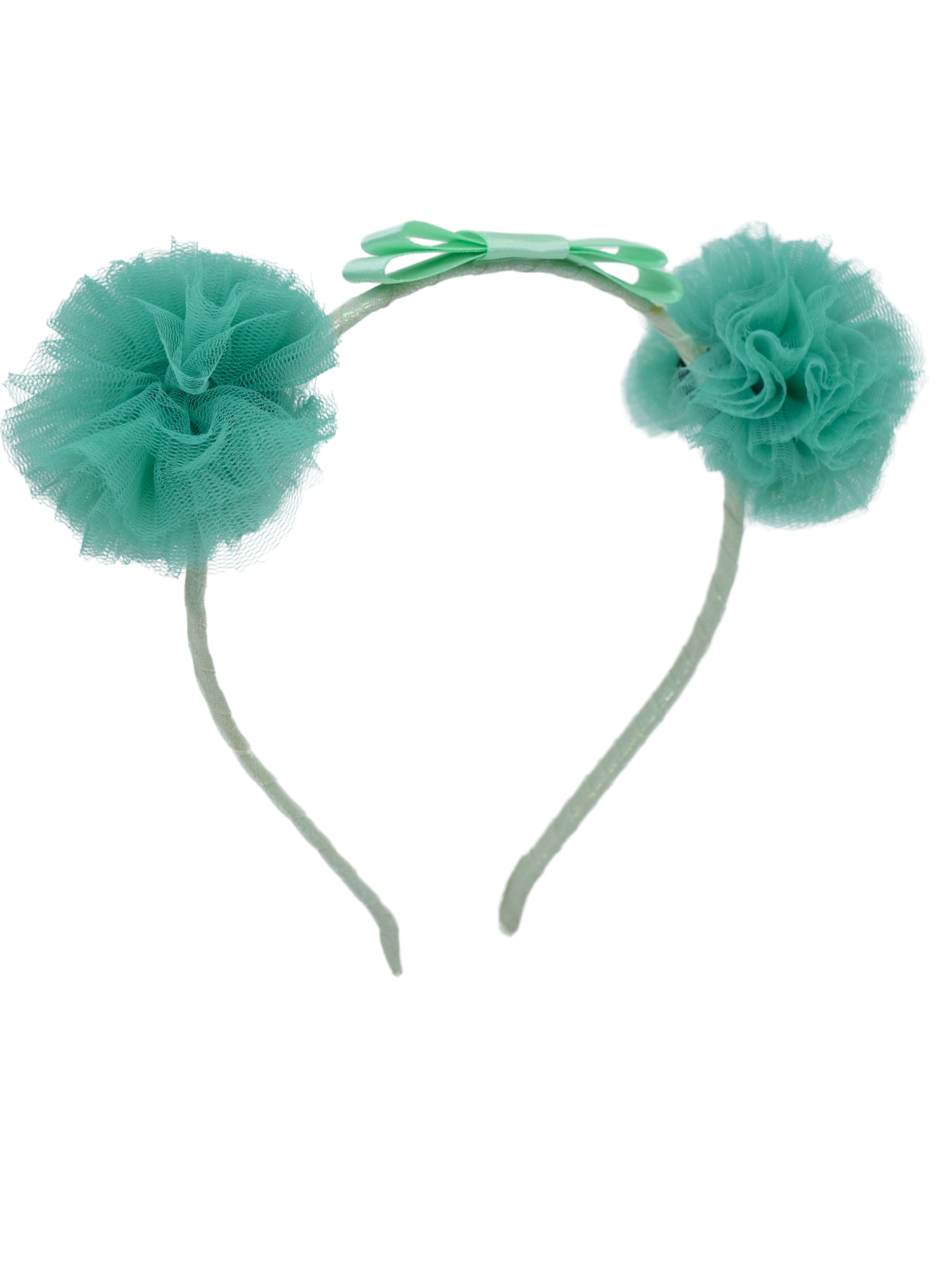 Satin Bow Tulle Headband – Mint Green