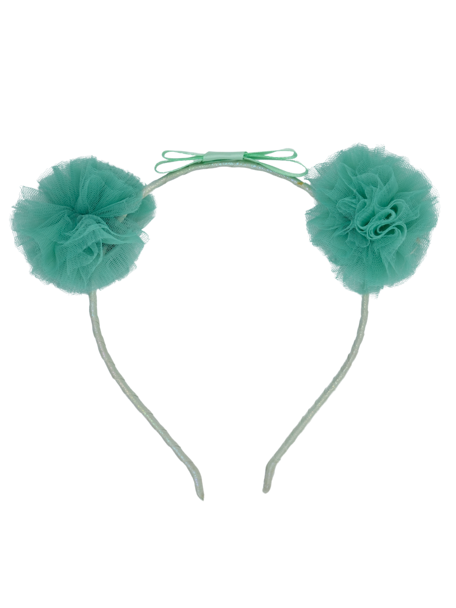 Satin Bow Tulle Headband – Mint Green