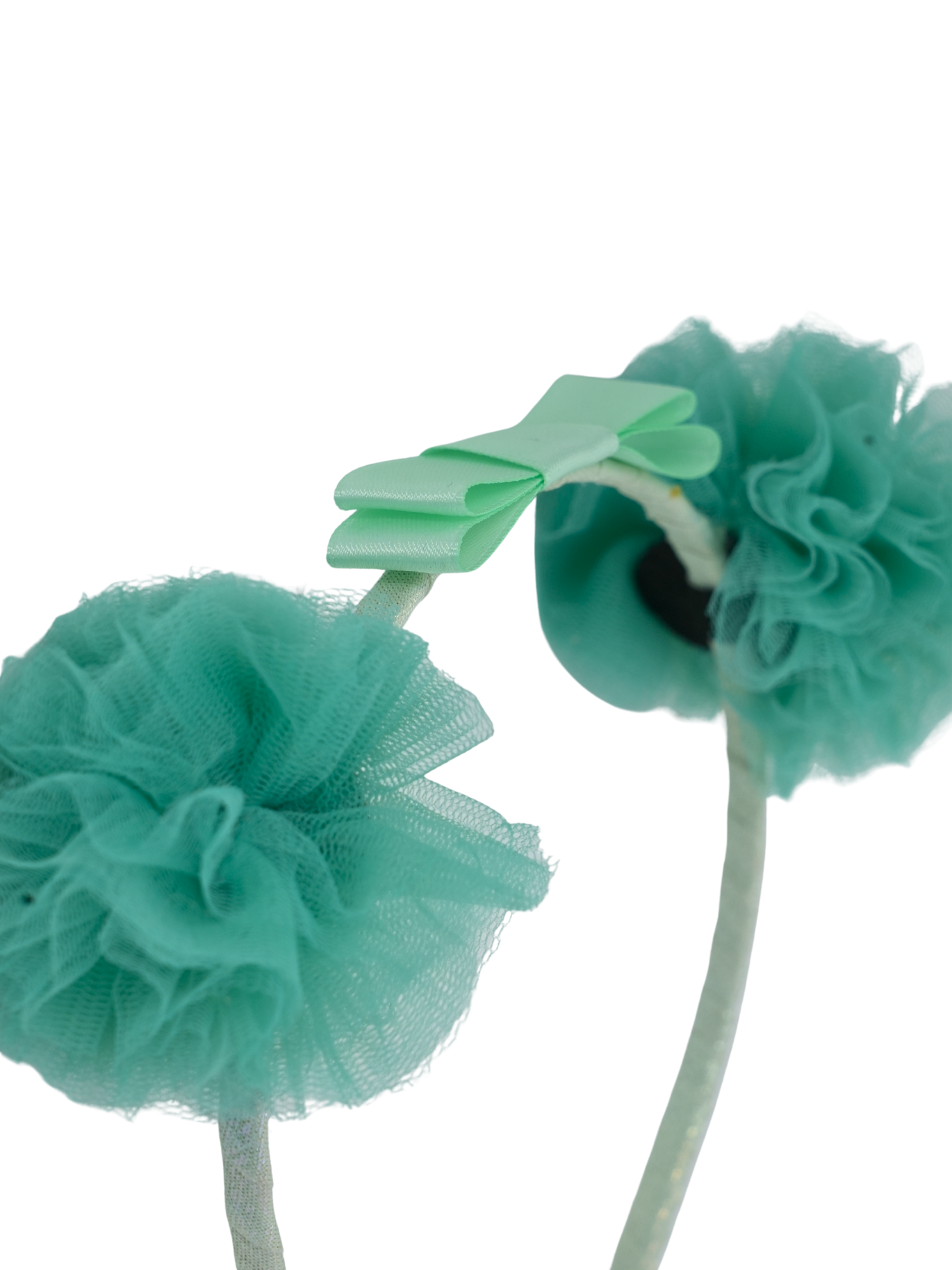 Satin Bow Tulle Headband – Mint Green