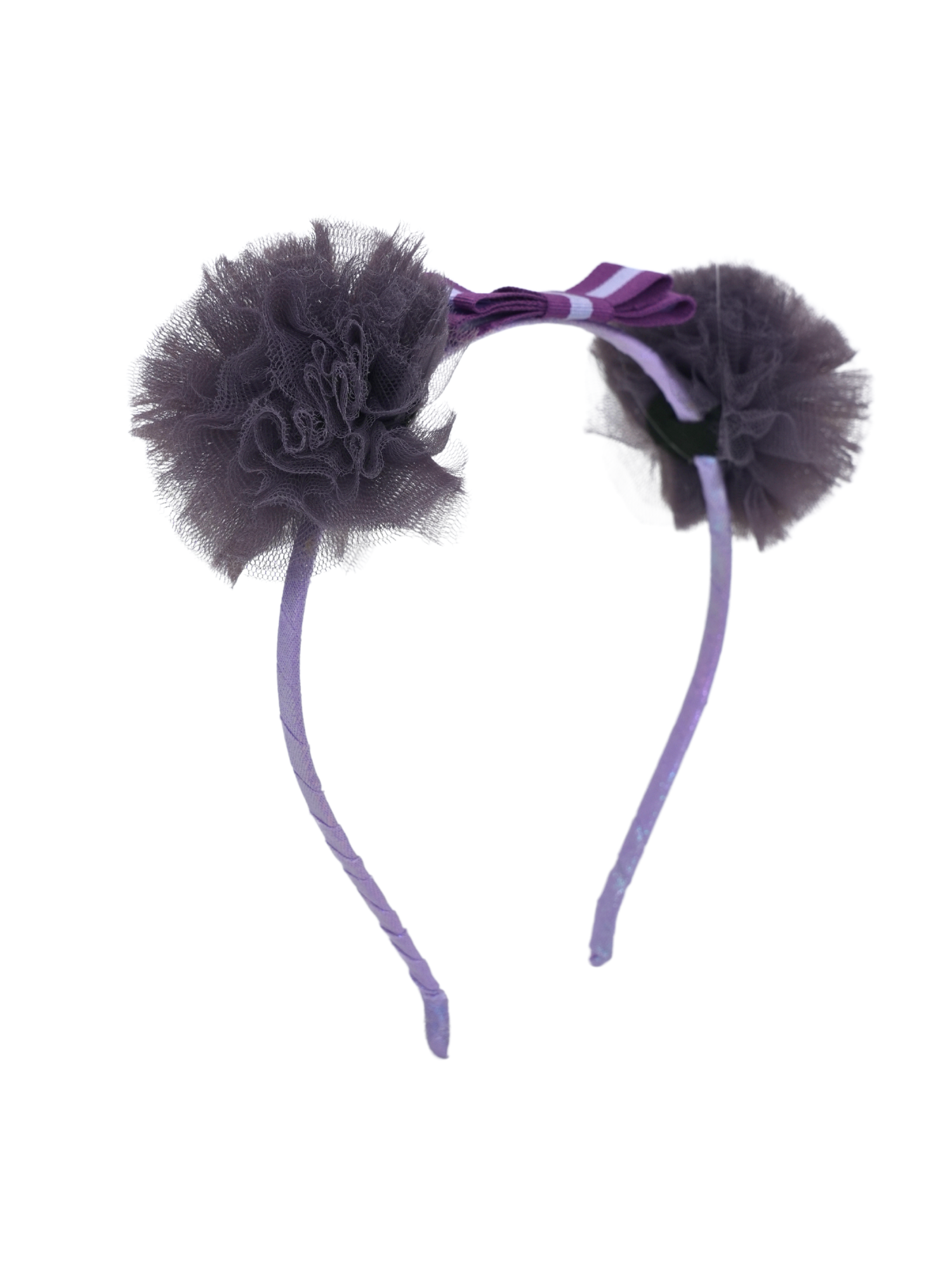 Satin Bow Tulle Headband – Purple.