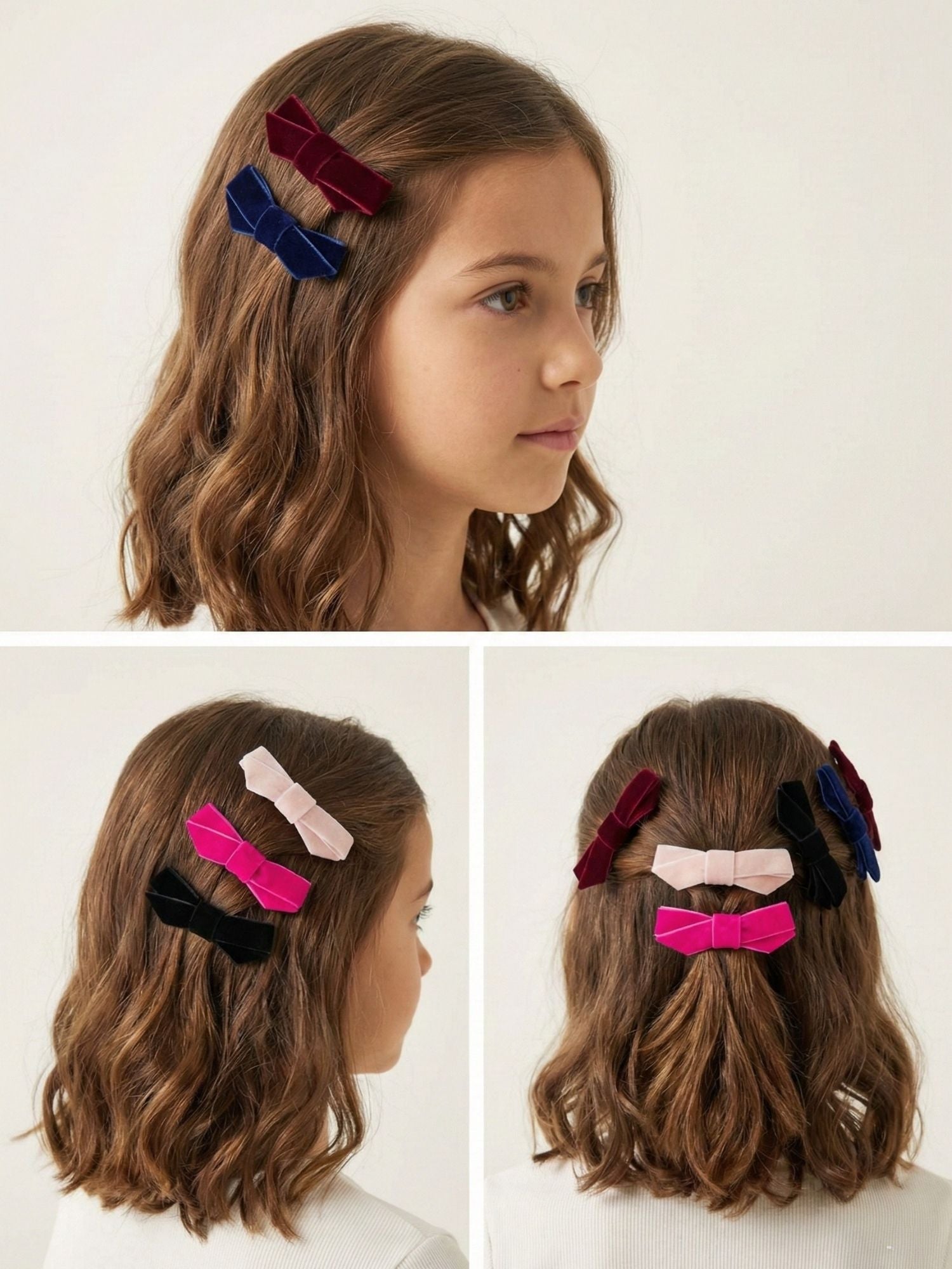 Velvet Bow Clips, Pack of 5