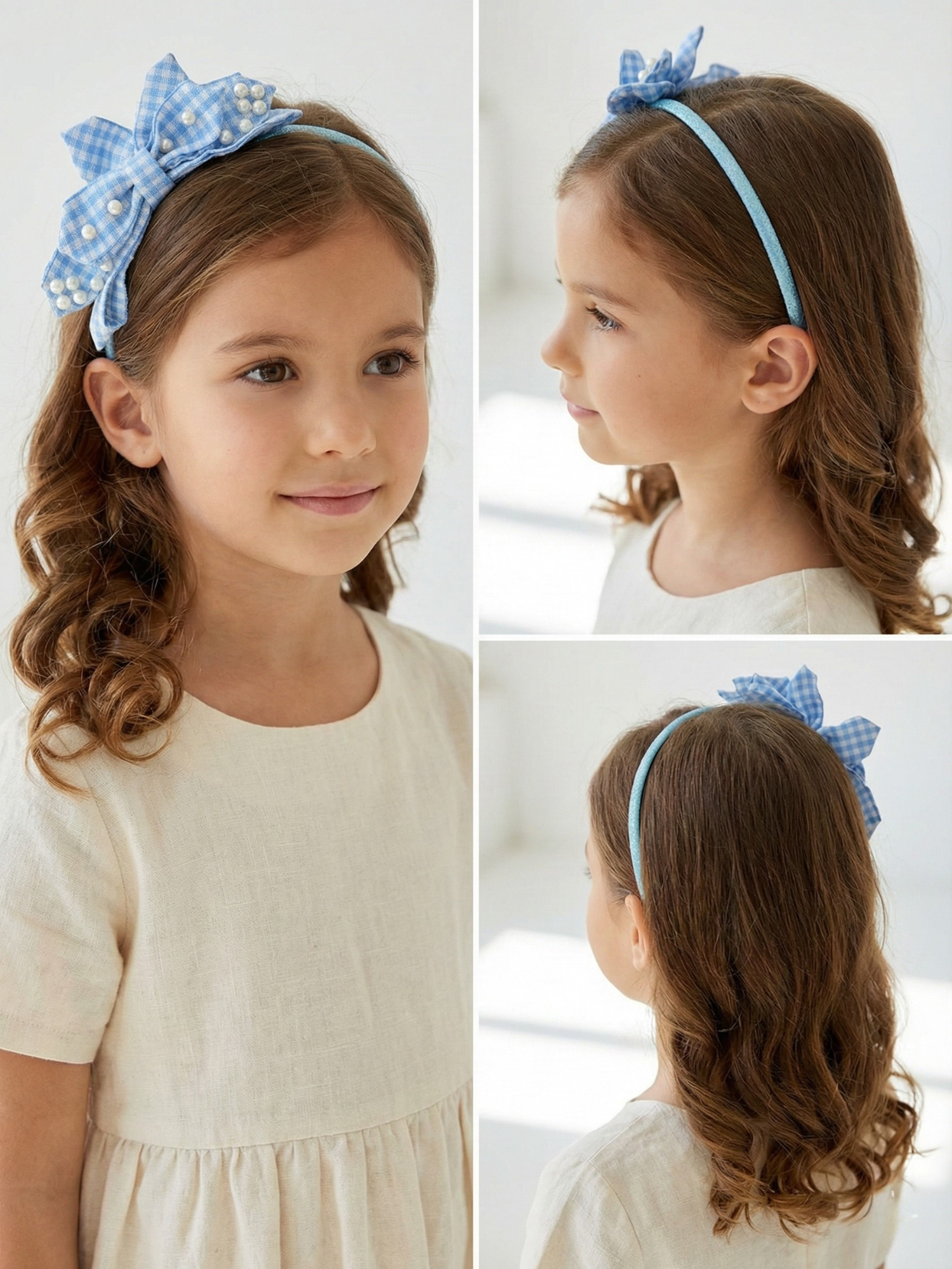 Gingham Pearl Bow Headband