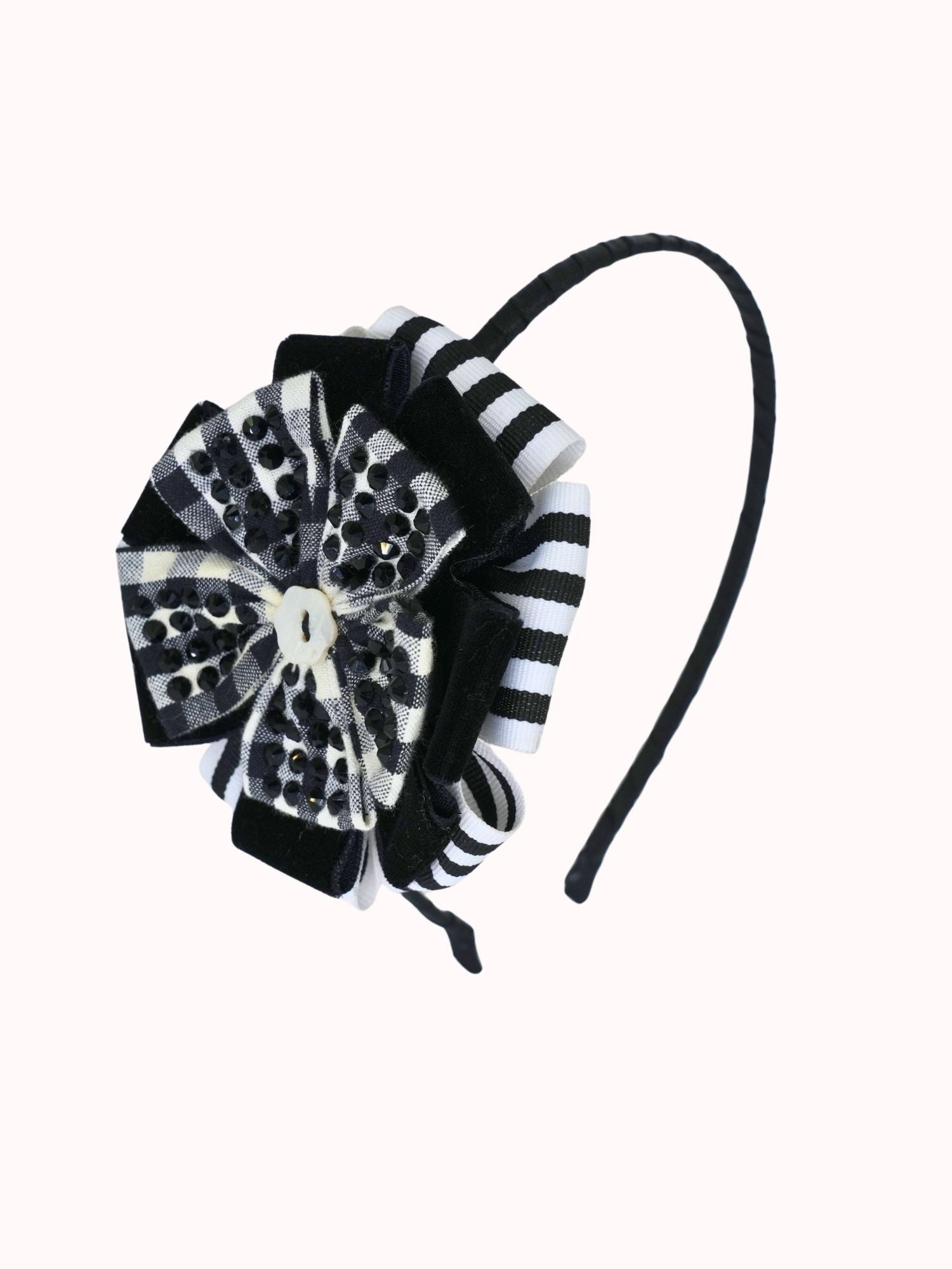 Velvet Gingham Jeweled Headband