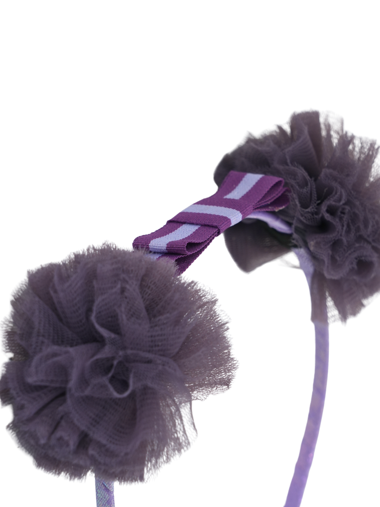 Satin Bow Tulle Headband – Purple.
